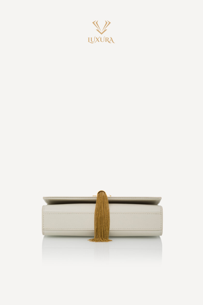 Genti | SAINT LAURENT Grain De Poudre Small Classic Monogram Kate Tassel Satchel Vintage White