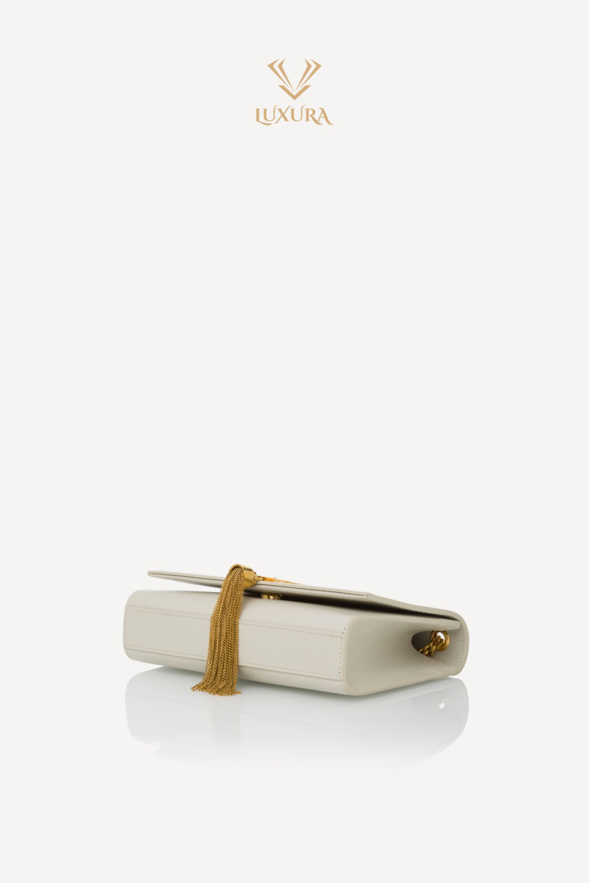 Genti | SAINT LAURENT Grain De Poudre Small Classic Monogram Kate Tassel Satchel Vintage White