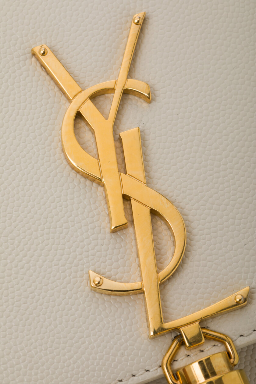 Genti | SAINT LAURENT Grain De Poudre Small Classic Monogram Kate Tassel Satchel Vintage White