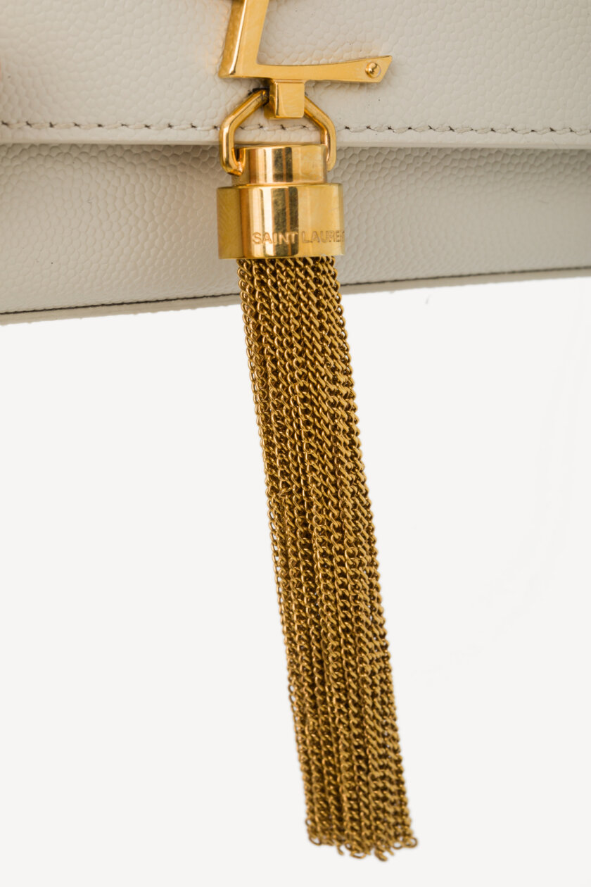Genti | SAINT LAURENT Grain De Poudre Small Classic Monogram Kate Tassel Satchel Vintage White