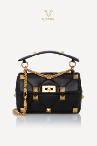 Genti | VALENTINO Nappa Small Roman Stud Shoulder Bag Black