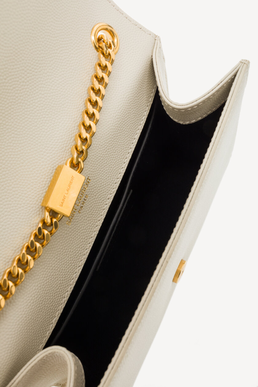 Genti | SAINT LAURENT Grain De Poudre Small Classic Monogram Kate Tassel Satchel Vintage White