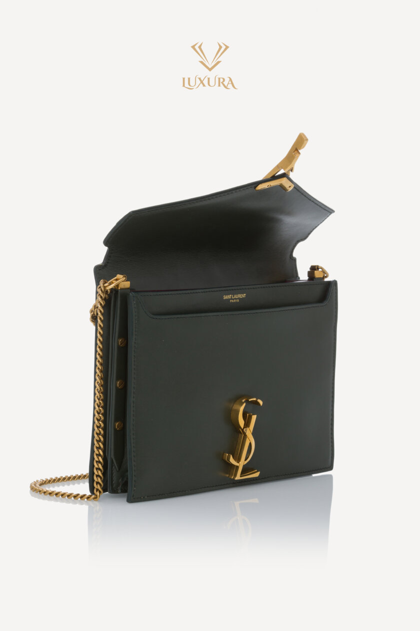 Genti | SAINT LAURENT Smooth Calfskin Monogram Cassandra Clasp Bag Dark Green
