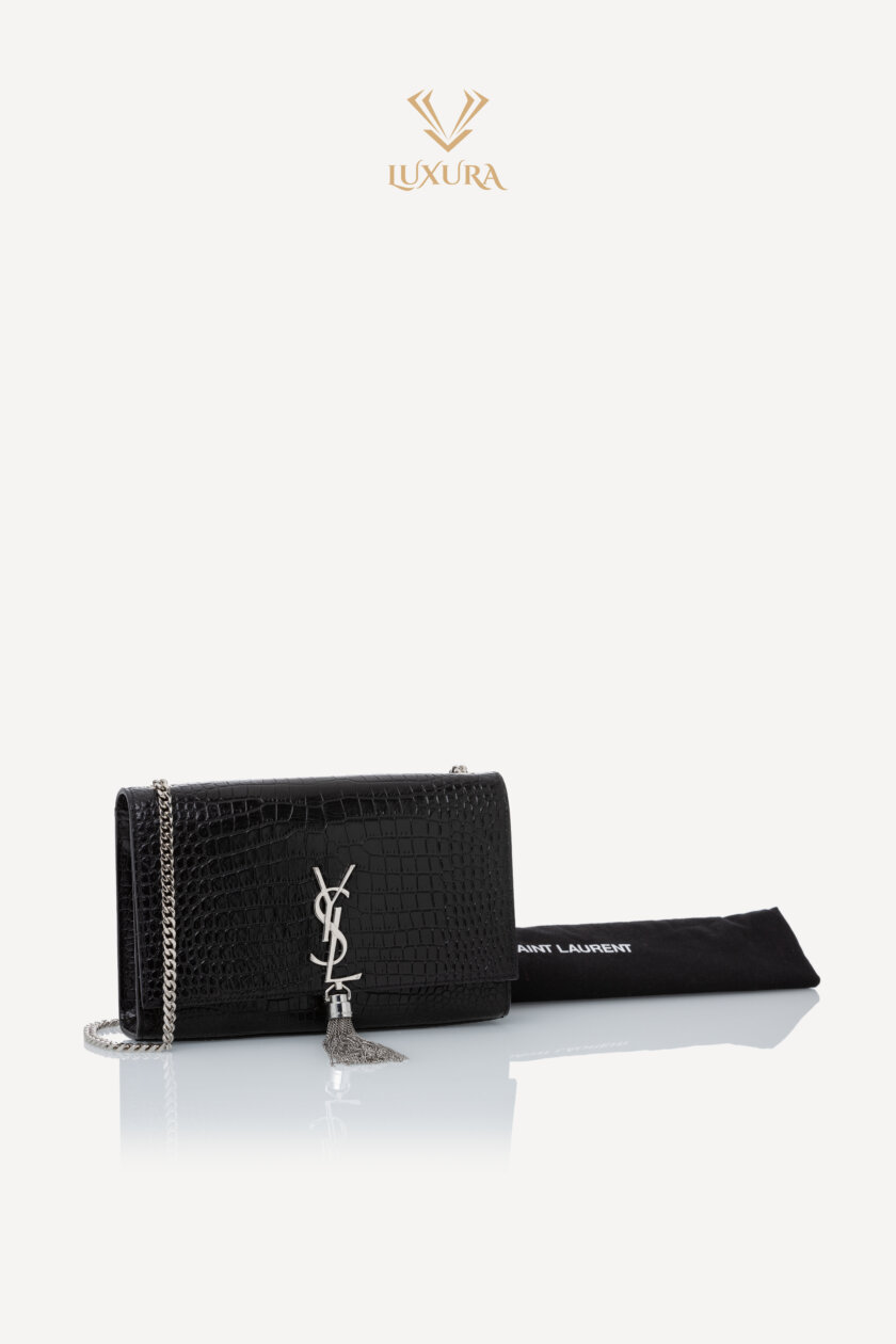 <span style="font-size: 10px; color: rgb(101, 101, 101);letter-spacing: .15em;">BEST DEAL</span><br><strong> SAINT LAURENT </strong><br><div style="margin-top:10px; font-size:16px;">Crocodile Embossed Medium Classic Monogram Kate Tassel Satchel Black</div><br> - Image 2