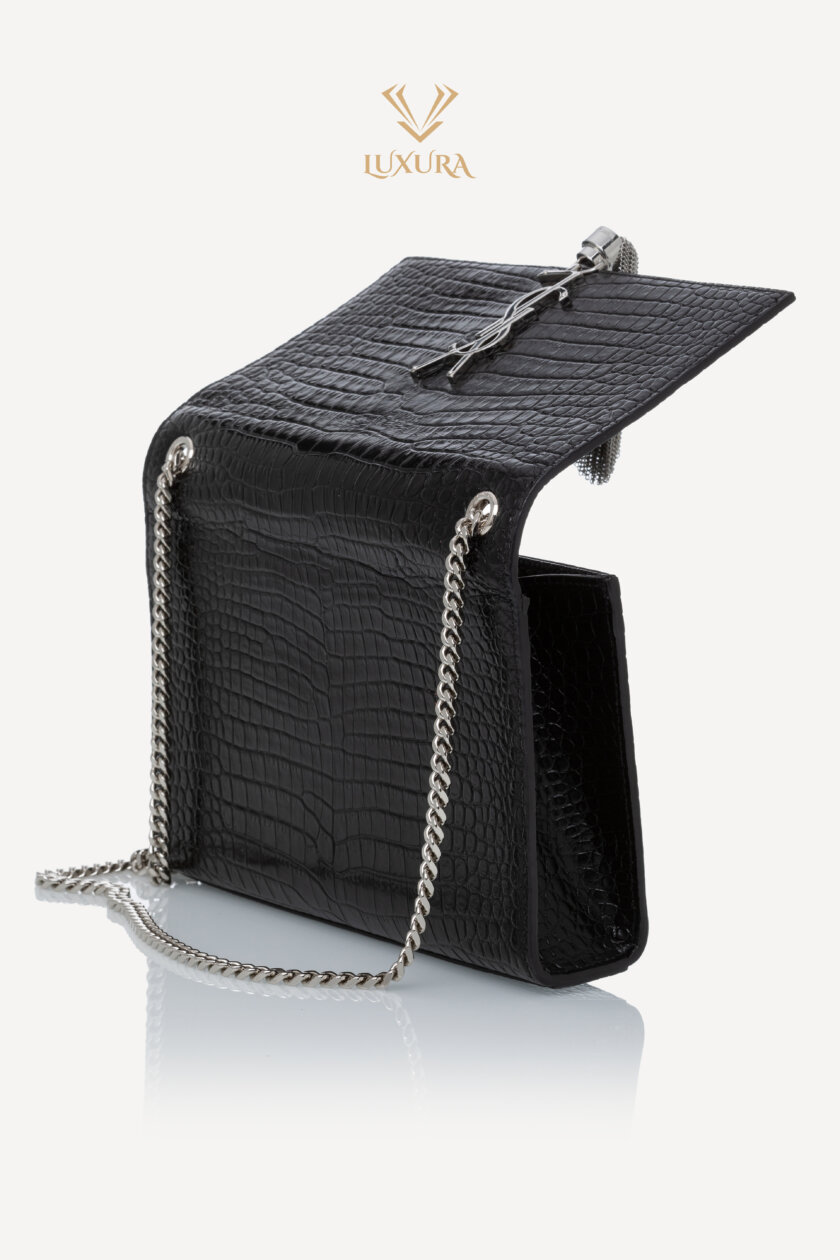 <span style="font-size: 10px; color: rgb(101, 101, 101);letter-spacing: .15em;">BEST DEAL</span><br><strong> SAINT LAURENT </strong><br><div style="margin-top:10px; font-size:16px;">Crocodile Embossed Medium Classic Monogram Kate Tassel Satchel Black</div><br> - Image 7