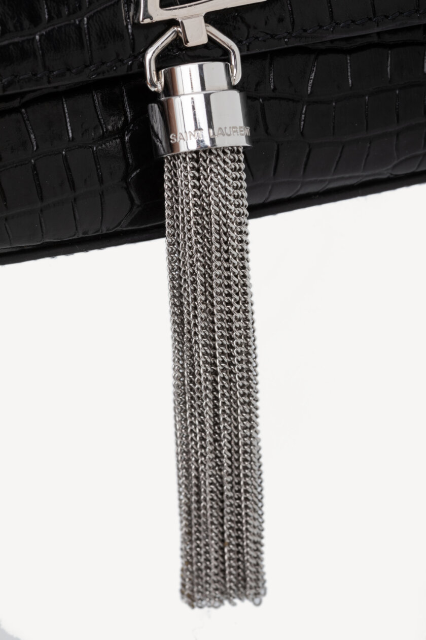<span style="font-size: 10px; color: rgb(101, 101, 101);letter-spacing: .15em;">BEST DEAL</span><br><strong> SAINT LAURENT </strong><br><div style="margin-top:10px; font-size:16px;">Crocodile Embossed Medium Classic Monogram Kate Tassel Satchel Black</div><br> - Image 15