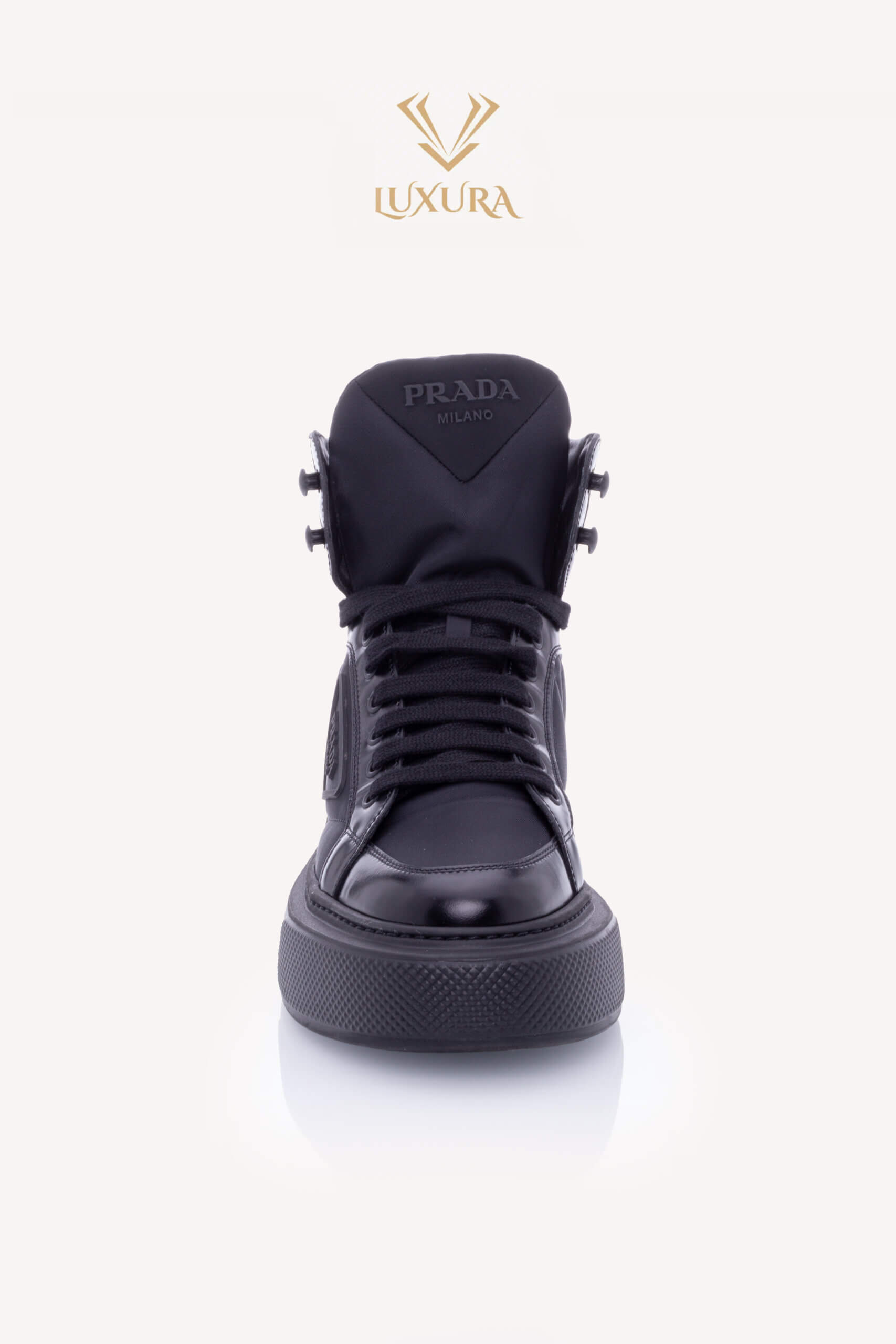 <span style="font-size: 10px; color: rgb(101, 101, 101);letter-spacing: .15em;">HARD TO FIND</span><br><strong> PRADA </strong><br><div style="margin-top:10px; font-size:16px;"> High Top Tonal Panel Sneakers 37.5 </div><br> - Image 7