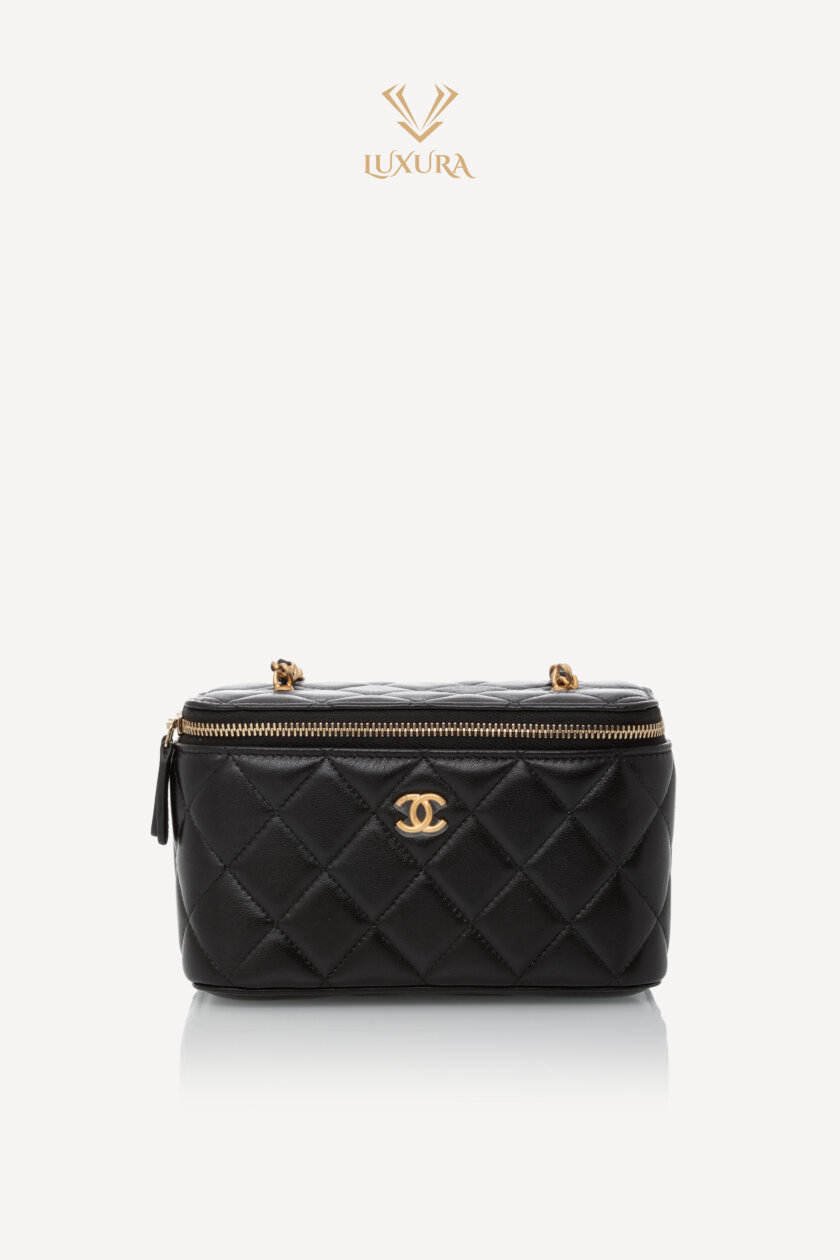 Genti | CHANEL Lambskin Quilted Small Vanity Case With Chain Black