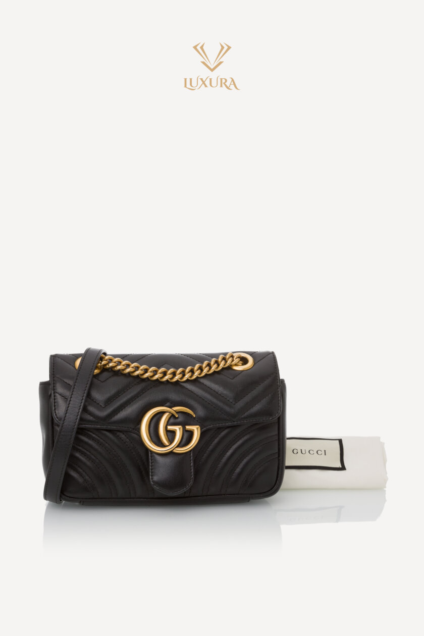Party | GUCCI Calfskin Matelasse Mini GG Marmont Shoulder Bag Black