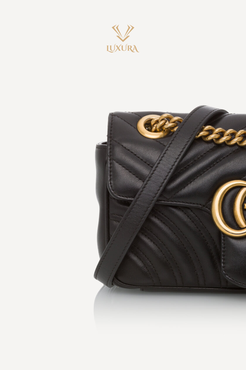 Party | GUCCI Calfskin Matelasse Mini GG Marmont Shoulder Bag Black