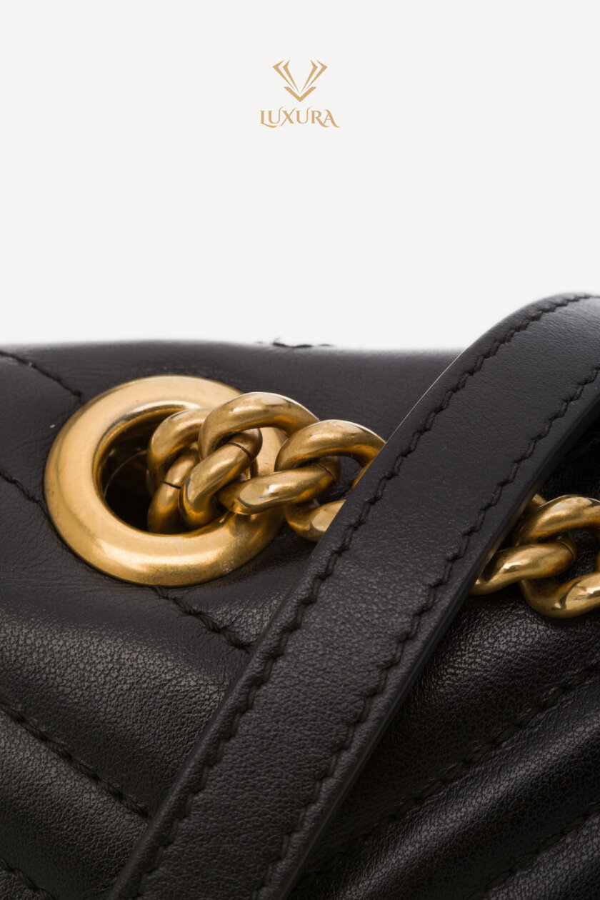 Party | GUCCI Calfskin Matelasse Mini GG Marmont Shoulder Bag Black