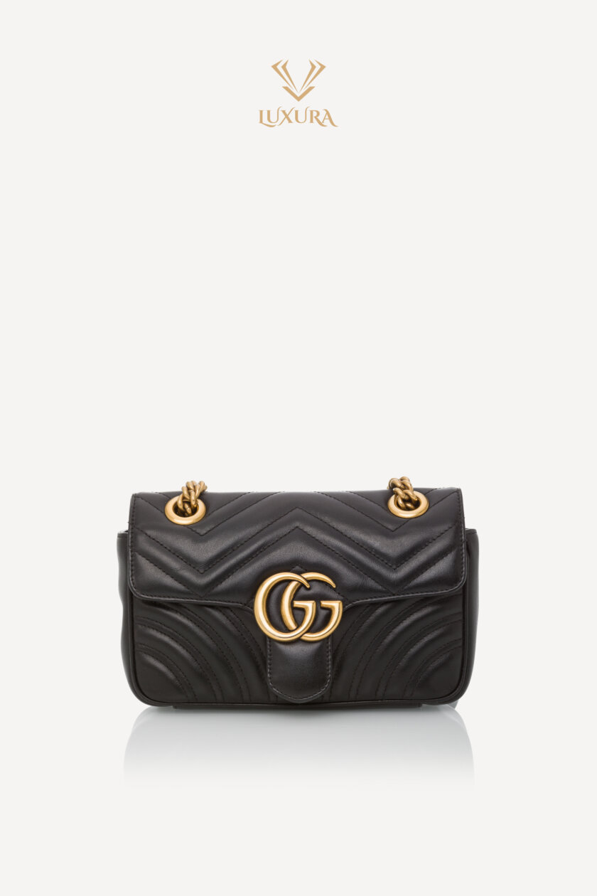 Party | GUCCI Calfskin Matelasse Mini GG Marmont Shoulder Bag Black