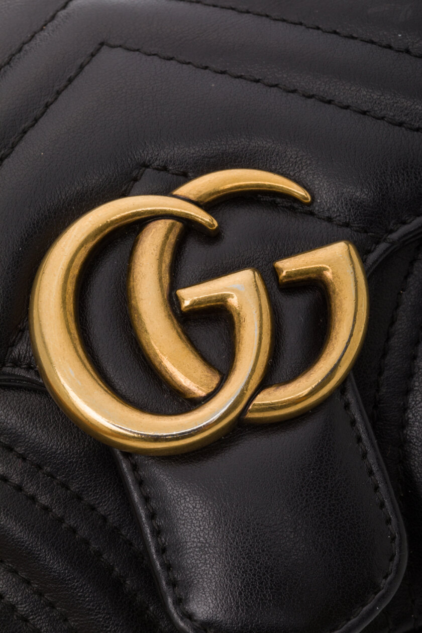 Party | GUCCI Calfskin Matelasse Mini GG Marmont Shoulder Bag Black