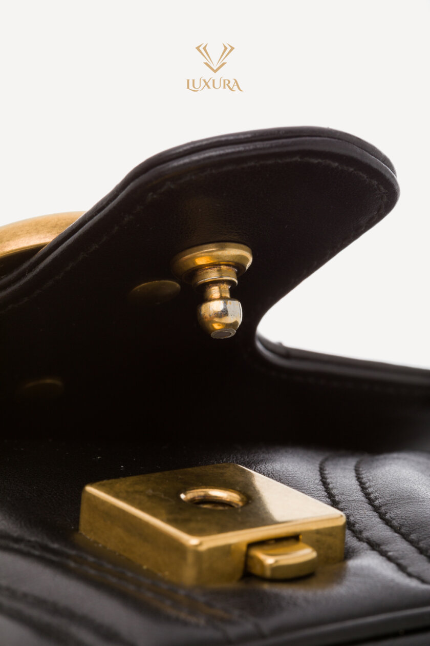 Party | GUCCI Calfskin Matelasse Mini GG Marmont Shoulder Bag Black