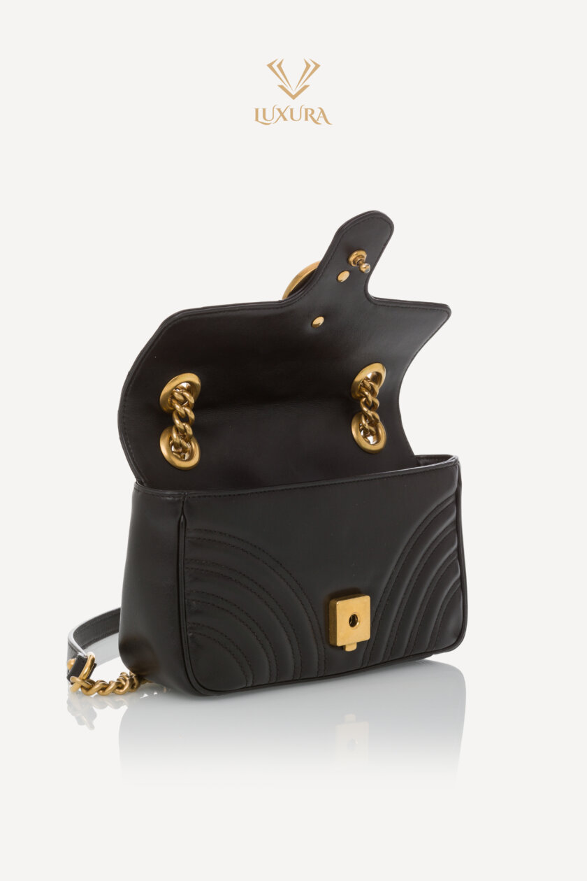 Party | GUCCI Calfskin Matelasse Mini GG Marmont Shoulder Bag Black