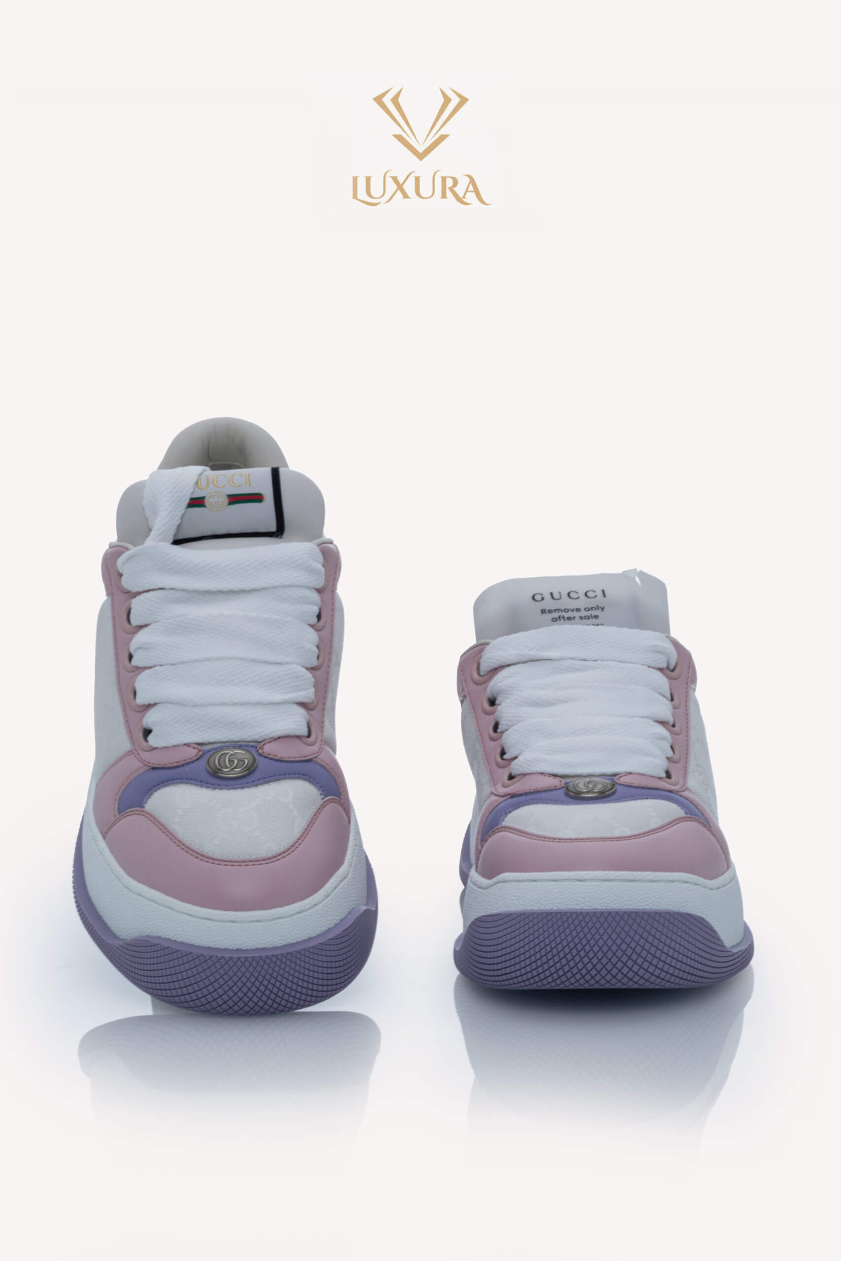 <span style="font-size: 10px; color: rgb(101, 101, 101);letter-spacing: .15em;">NEW COLLECTION</span><br><strong> GUCCI </strong><br><div style="margin-top:10px; font-size:16px;">GG Leather Colorblock Pattern Sneakers 38</div><br> - Image 4