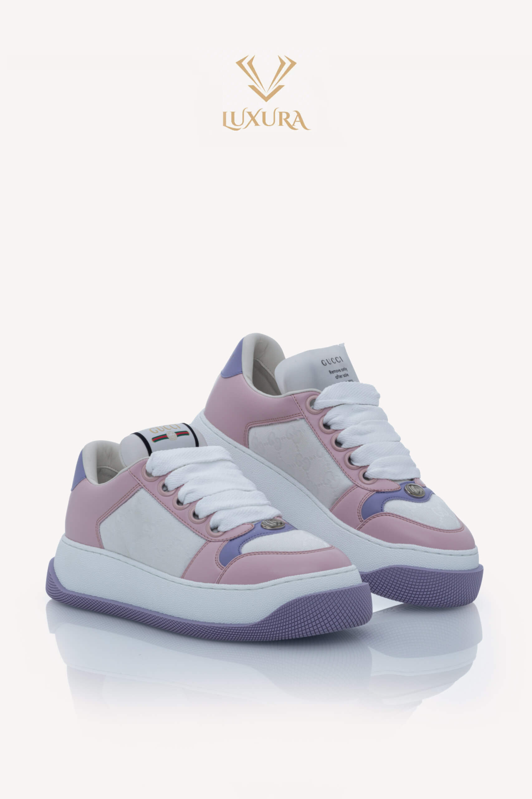 <span style="font-size: 10px; color: rgb(101, 101, 101);letter-spacing: .15em;">NEW COLLECTION</span><br><strong> GUCCI </strong><br><div style="margin-top:10px; font-size:16px;">GG Leather Colorblock Pattern Sneakers 38</div><br> - Image 3