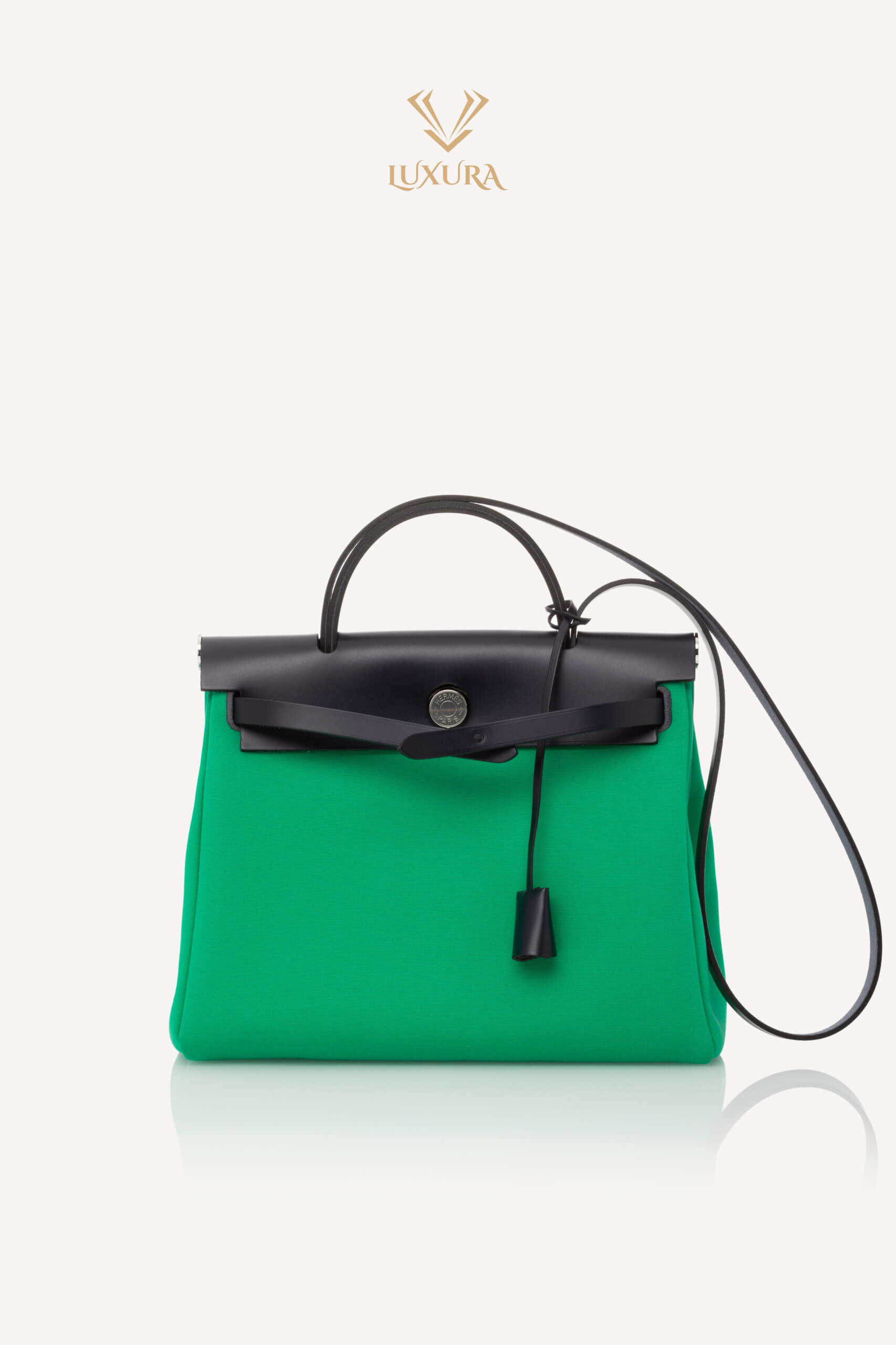 <span style="font-size: 10px; color: rgb(101, 101, 101);letter-spacing: .15em;">HARD TO FIND</span><br><strong> HERMES </strong><br><div style="margin-top:10px; font-size:16px;"> Herbag Zip 31 Vache Hunter Menthe Toile Bleu Indigo </div><br> - Image 5