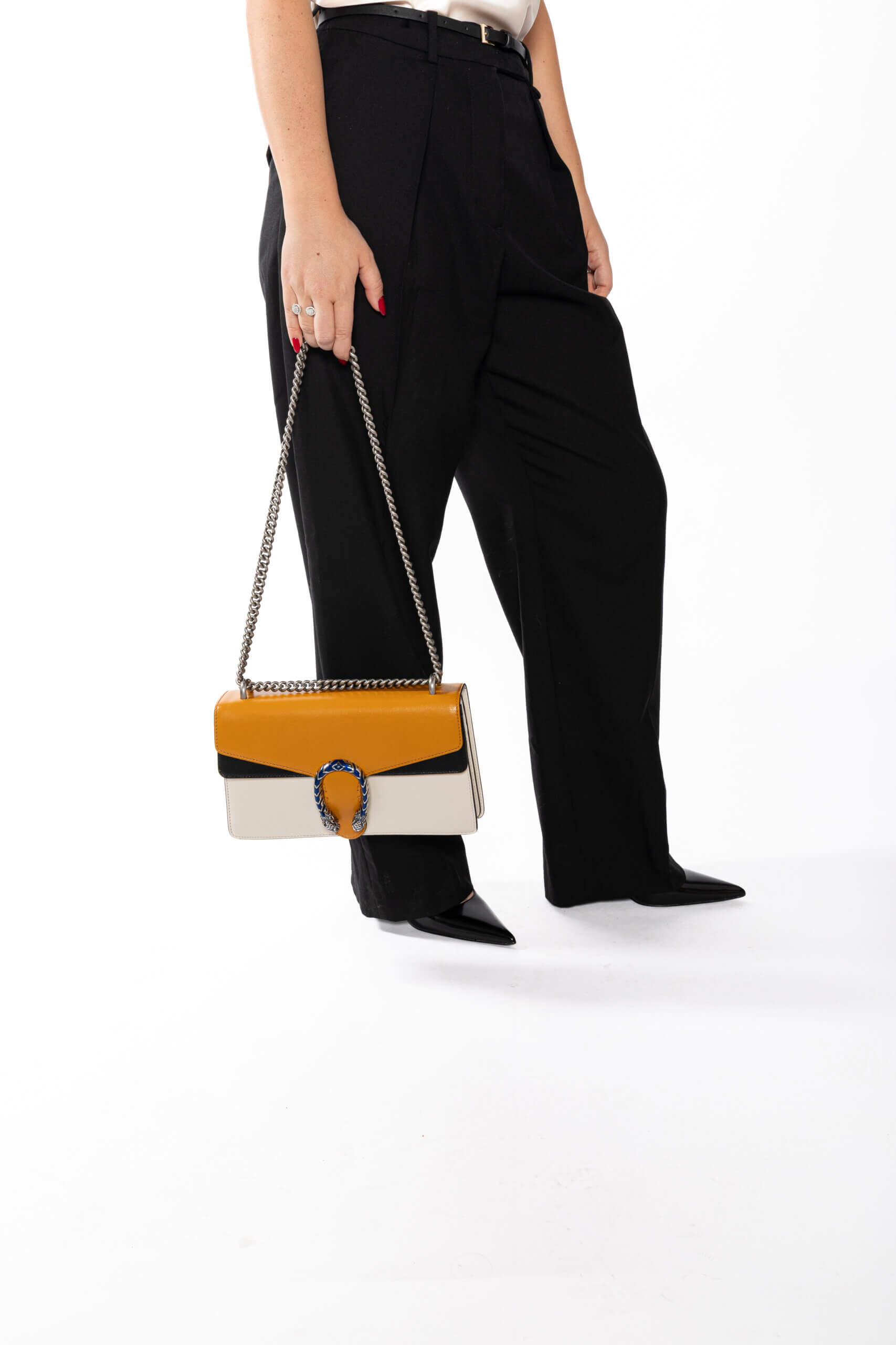 <span style="font-size: 10px;letter-spacing: .15em">HARD TO FIND</span><br> <strong>GUCCI</strong><br> <div style="margin-top:10px;font-size:16px">Azalea Calfski Tricolor Small Dionysus Shoulder Bag><br> - Image 11