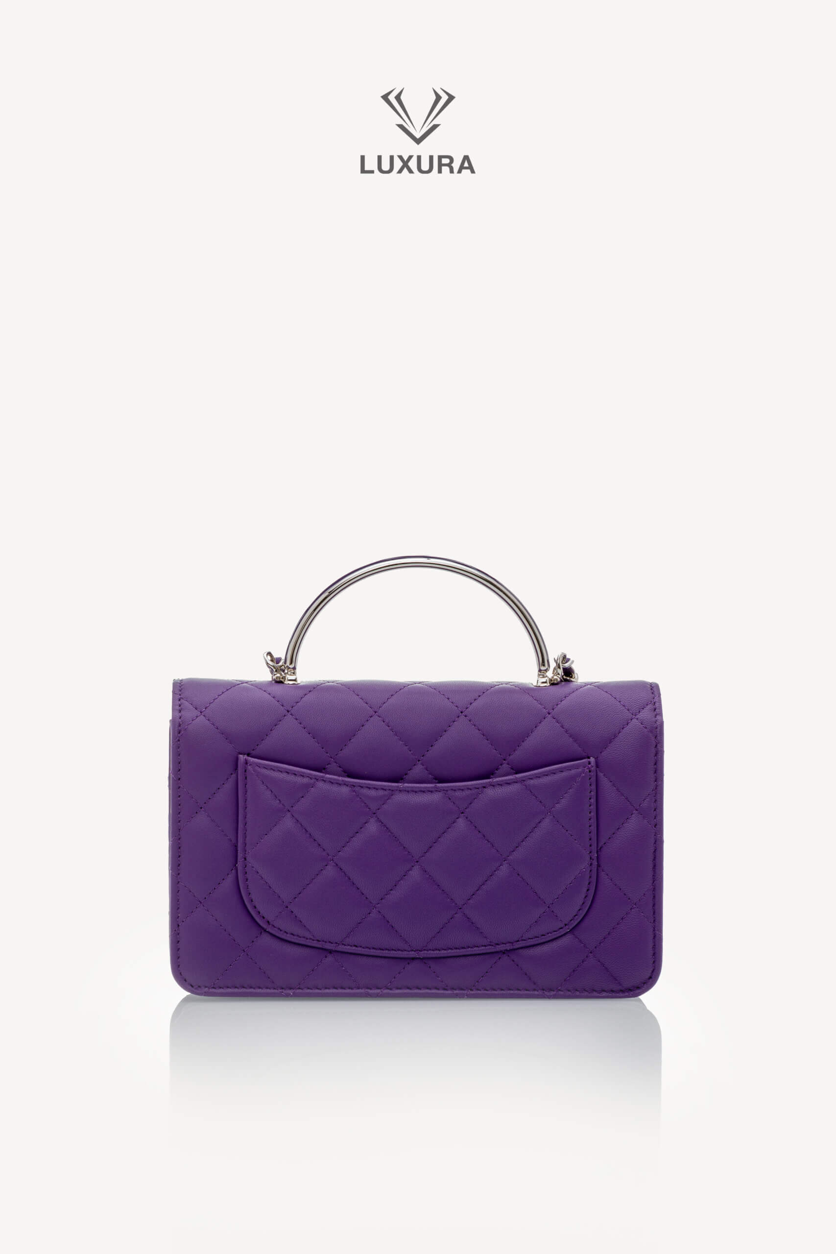 <span style="font-size: 10px;letter-spacing: .15em">HARD TO FIND</span><br>            <strong>CHANEL</strong><br>            <div style="margin-top:10px;font-size:16px">Top Handle Wallet On Chain Purple Lambskin Silver Hardware</div><br> - Image 7