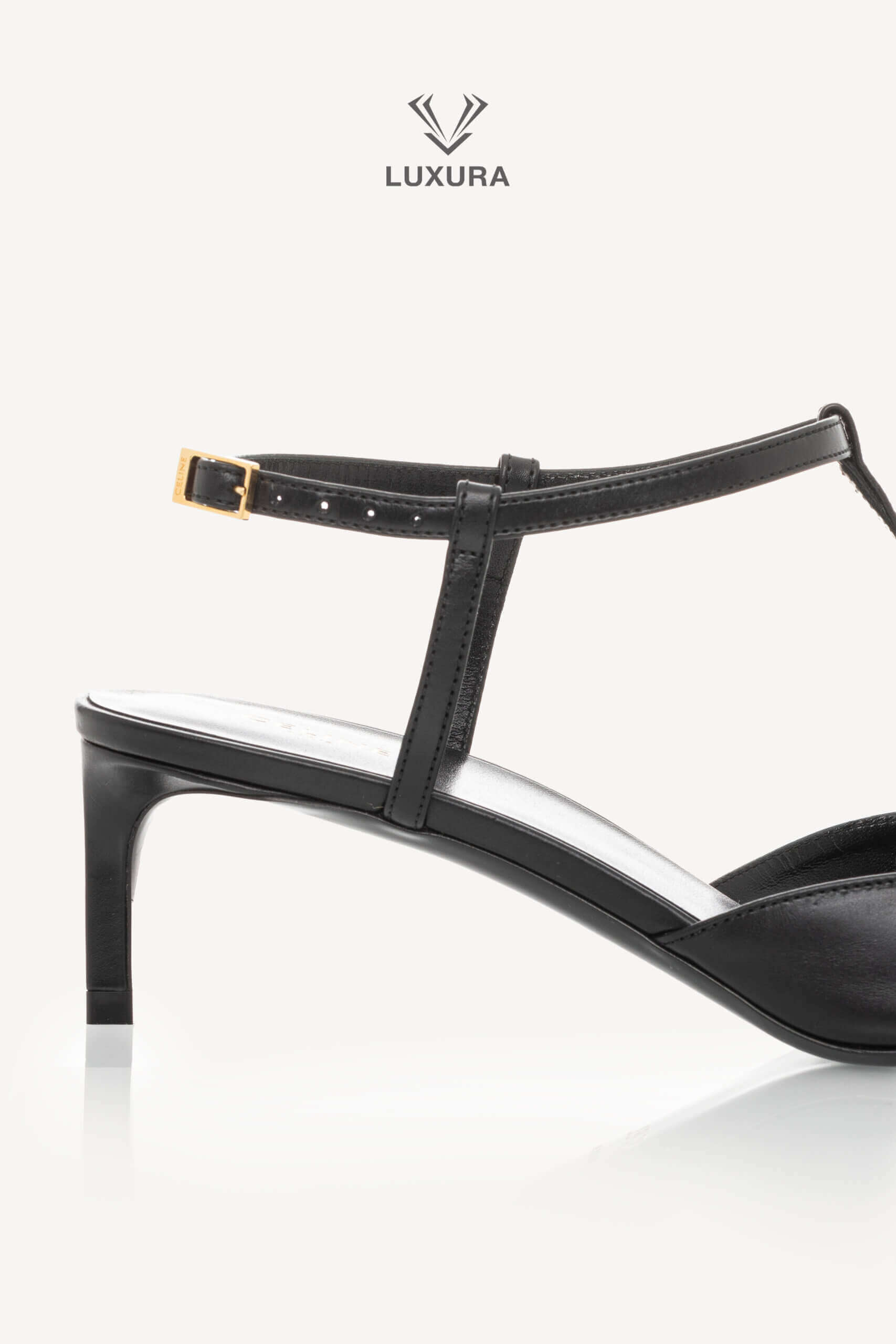 <span style="font-size: 10px;letter-spacing: .15em">NEW COLLECTION</span><br> <strong>CELINE</strong><br> <div style="margin-top:10px;font-size:16px">Kitten T-Bar Strap Pumps in Calfskin Black 37 ( true size 37.5 )</div><br> - Image 13
