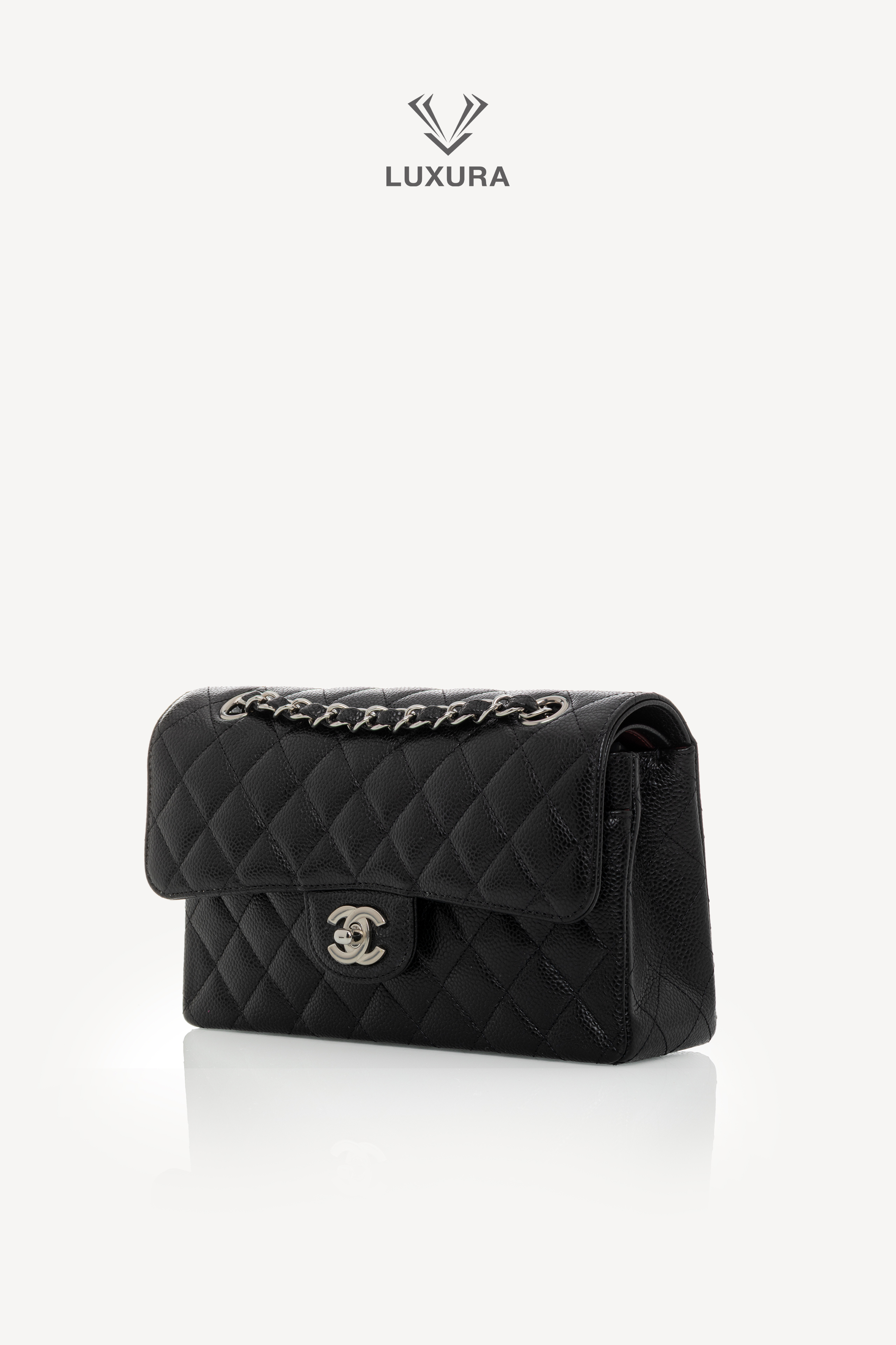 <span style="font-size: 10px;letter-spacing: .15em">HARD TO FIND</span><br>            <strong>CHANEL</strong><br>            <div style="margin-top:10px;font-size:16px">Caviar Quilted Small Double Flap Bag With silver Hardware</div><br> - Image 9