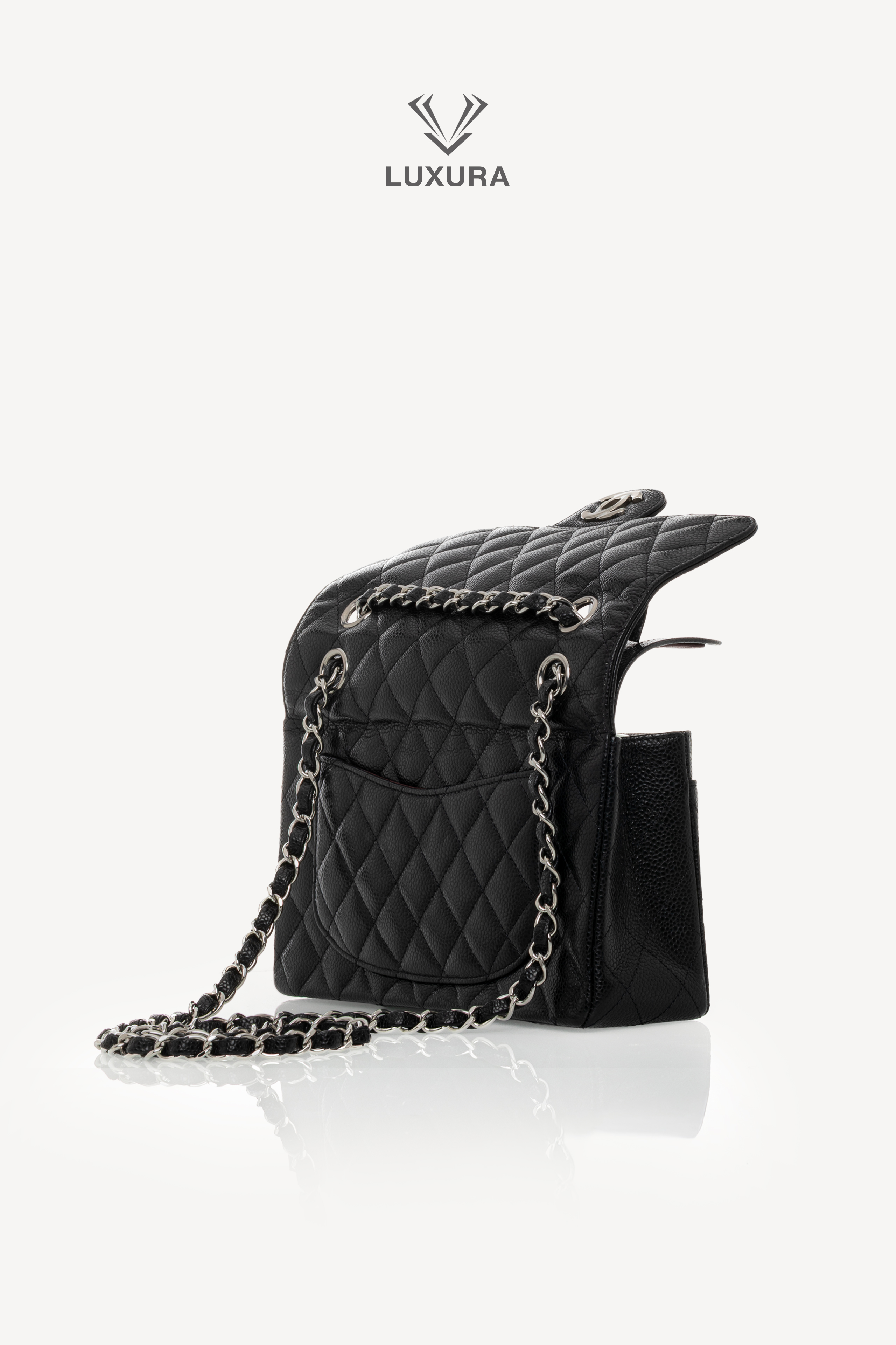 <span style="font-size: 10px;letter-spacing: .15em">HARD TO FIND</span><br>            <strong>CHANEL</strong><br>            <div style="margin-top:10px;font-size:16px">Caviar Quilted Small Double Flap Bag With silver Hardware</div><br> - Image 10