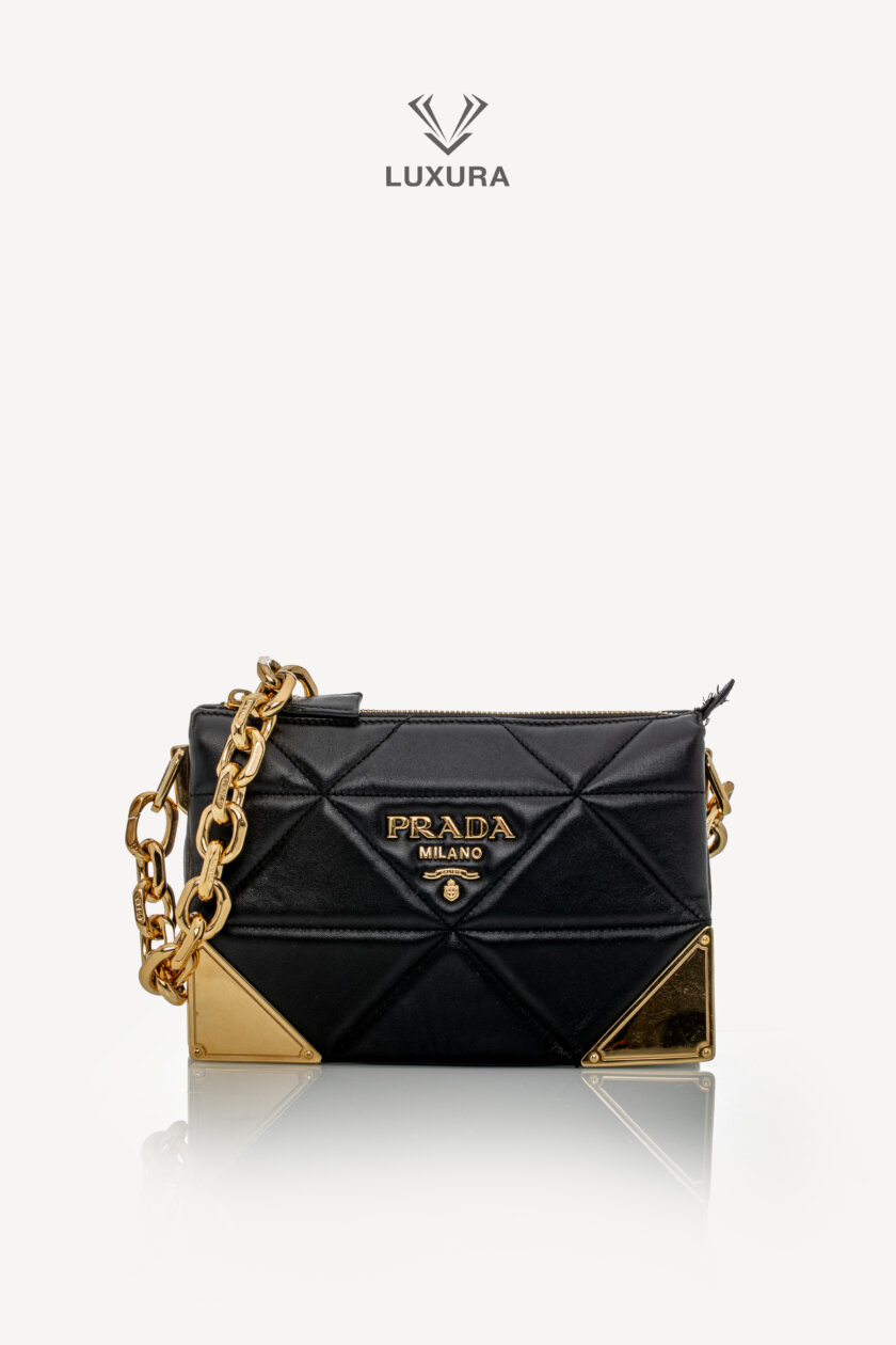 Genti de designeri pre-owned | PRADA Quilted Nappa Stitched Leather Crossbody Bag Black