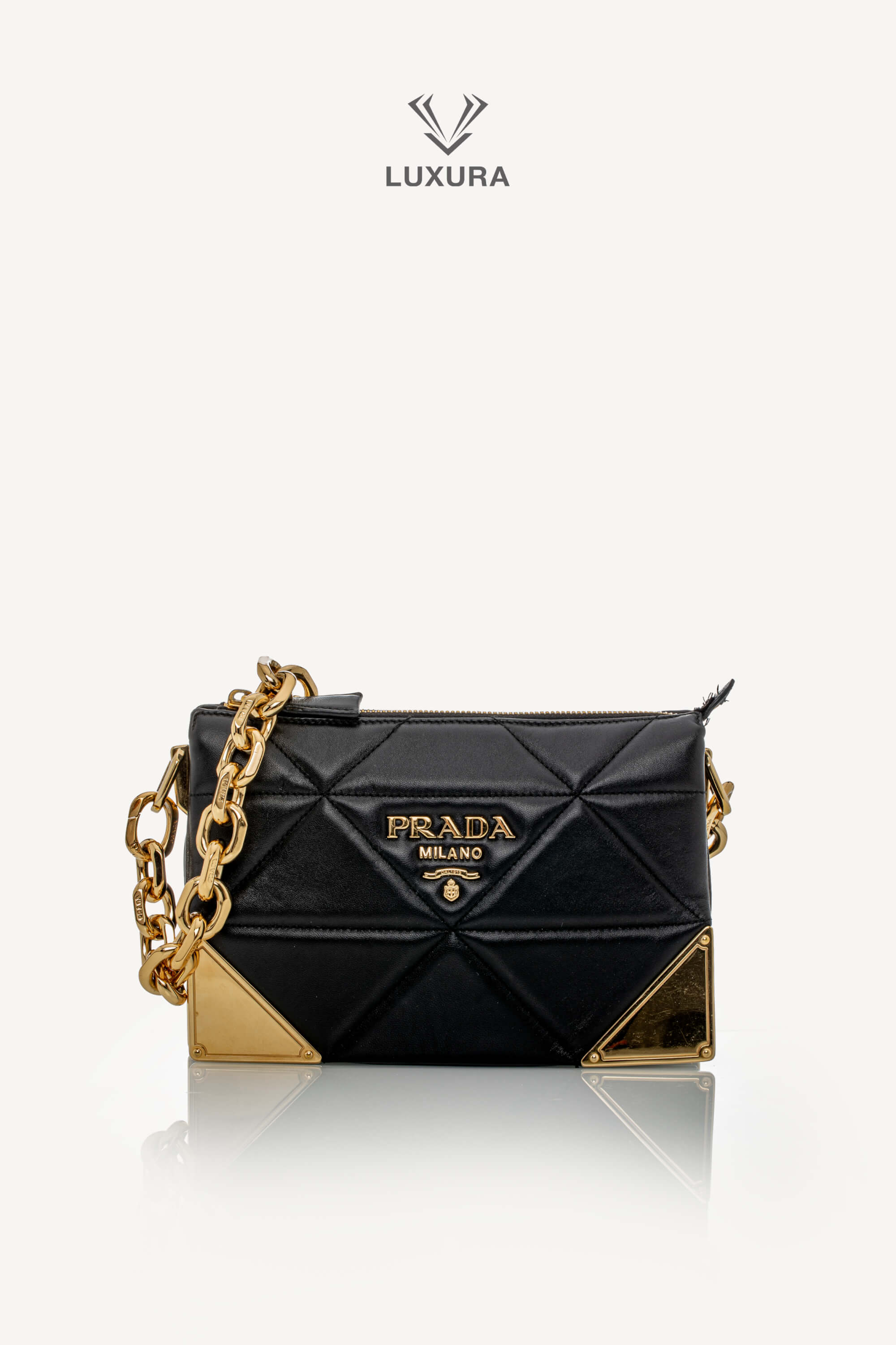 <span style="font-size: 10px;letter-spacing: .15em"></span><br> <strong>PRADA</strong><br> <div style="margin-top:10px;font-size:16px">Quilted Nappa Stitched Leather Crossbody Bag Black</div><br>
