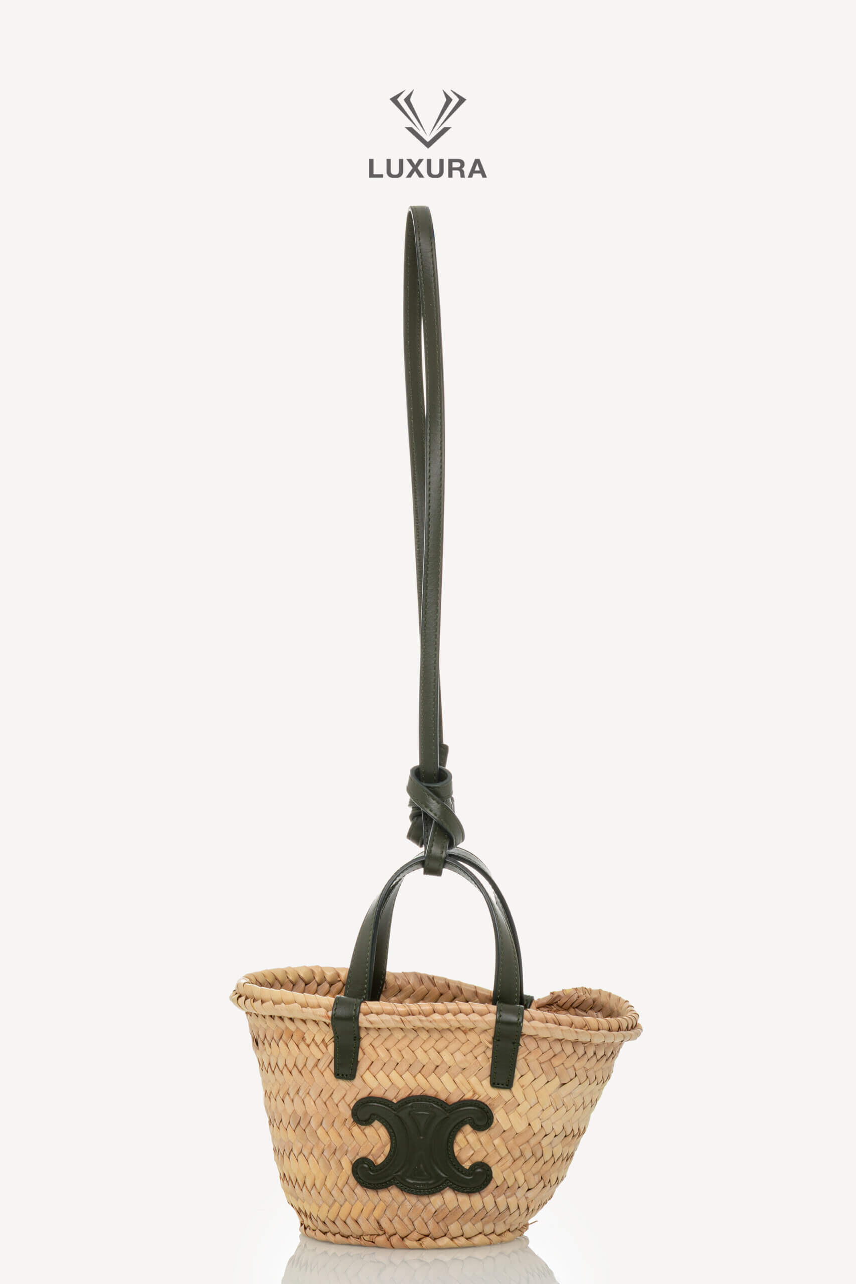 <span style="font-size: 10px;letter-spacing: .15em">HARD TO FIND</span><br>            <strong>CELINE</strong><br>            <div style="margin-top:10px;font-size:16px">Palm Leaves Calfskin Classic Triomphe Nano Panier Khaki</div><br> - Image 2