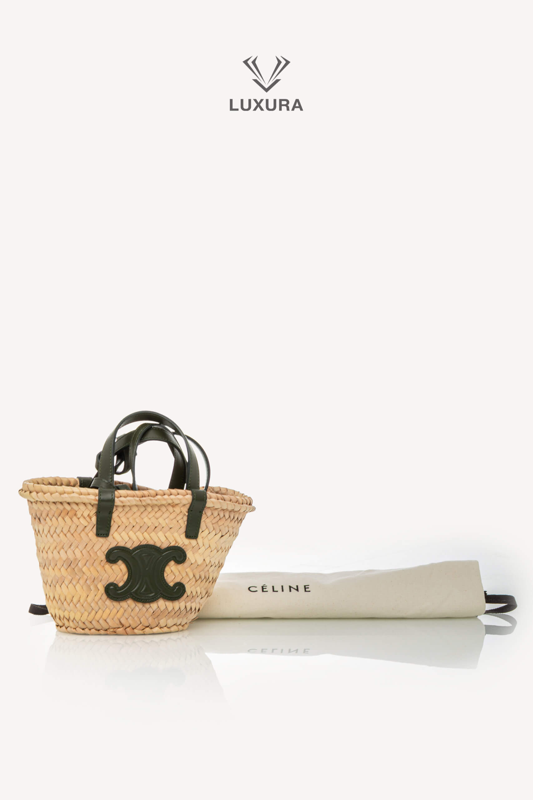 <span style="font-size: 10px;letter-spacing: .15em">HARD TO FIND</span><br>            <strong>CELINE</strong><br>            <div style="margin-top:10px;font-size:16px">Palm Leaves Calfskin Classic Triomphe Nano Panier Khaki</div><br> - Image 3