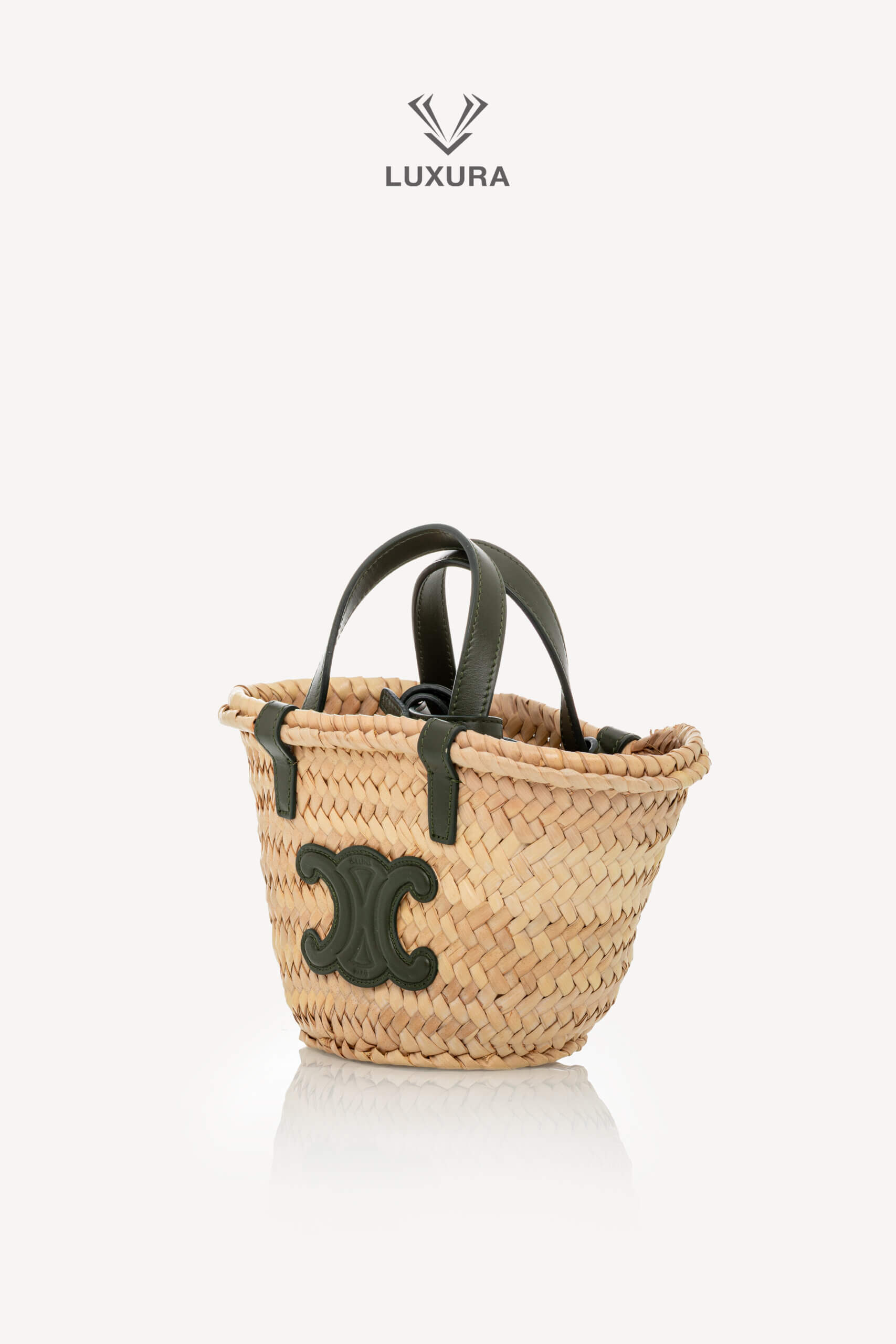 <span style="font-size: 10px;letter-spacing: .15em">HARD TO FIND</span><br>            <strong>CELINE</strong><br>            <div style="margin-top:10px;font-size:16px">Palm Leaves Calfskin Classic Triomphe Nano Panier Khaki</div><br> - Image 8