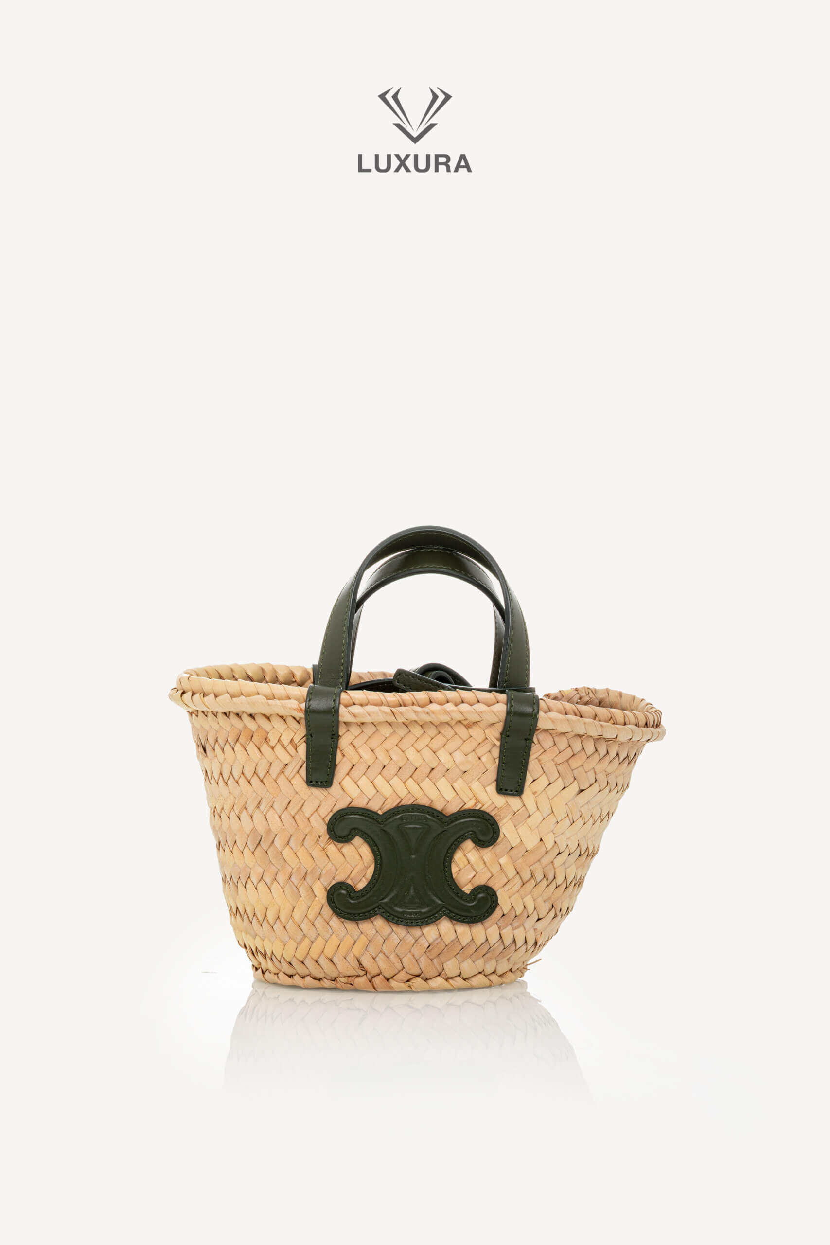 <span style="font-size: 10px;letter-spacing: .15em">HARD TO FIND</span><br>            <strong>CELINE</strong><br>            <div style="margin-top:10px;font-size:16px">Palm Leaves Calfskin Classic Triomphe Nano Panier Khaki</div><br>