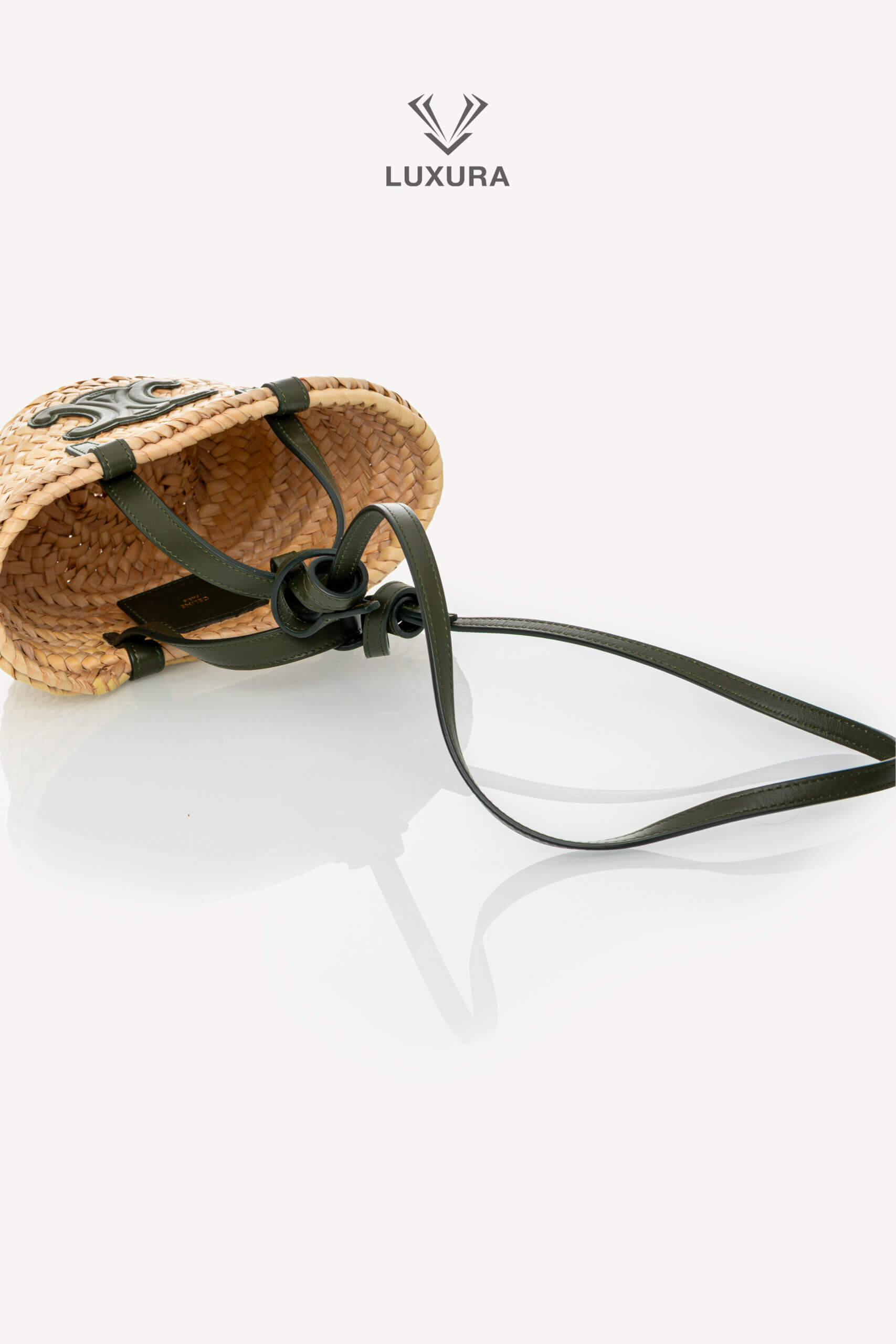 <span style="font-size: 10px;letter-spacing: .15em">HARD TO FIND</span><br>            <strong>CELINE</strong><br>            <div style="margin-top:10px;font-size:16px">Palm Leaves Calfskin Classic Triomphe Nano Panier Khaki</div><br> - Image 7