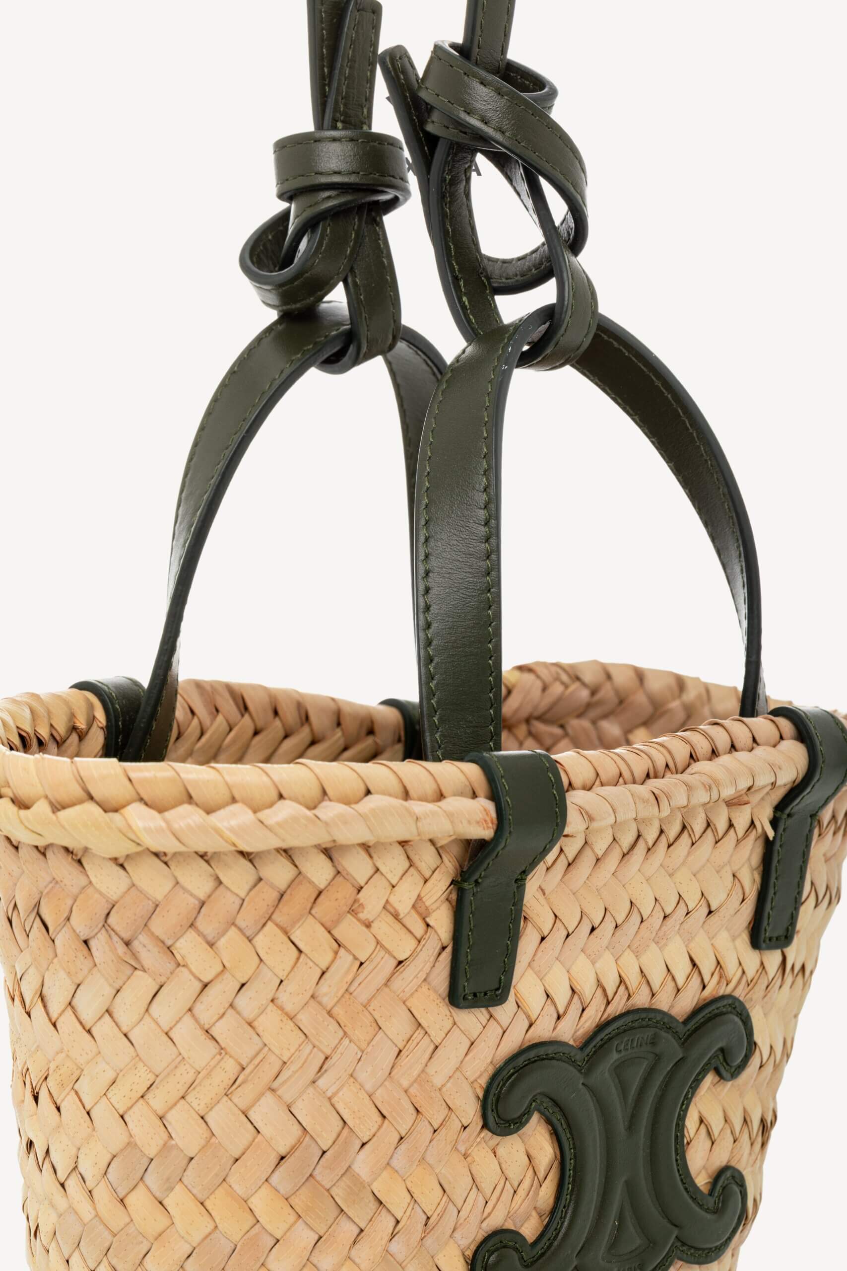 <span style="font-size: 10px;letter-spacing: .15em">HARD TO FIND</span><br>            <strong>CELINE</strong><br>            <div style="margin-top:10px;font-size:16px">Palm Leaves Calfskin Classic Triomphe Nano Panier Khaki</div><br> - Image 9