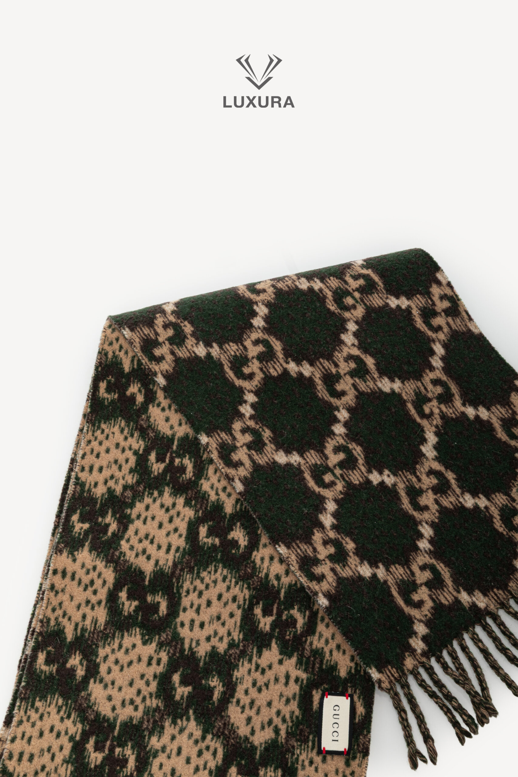 <span style="font-size: 10px;letter-spacing: .15em">HARD TO FIND</span><br> <strong>GUCCI</strong><br> <div style="margin-top:10px;font-size:16px">Reversible Wool Scarf Breen-Brown</div><br> - Image 9