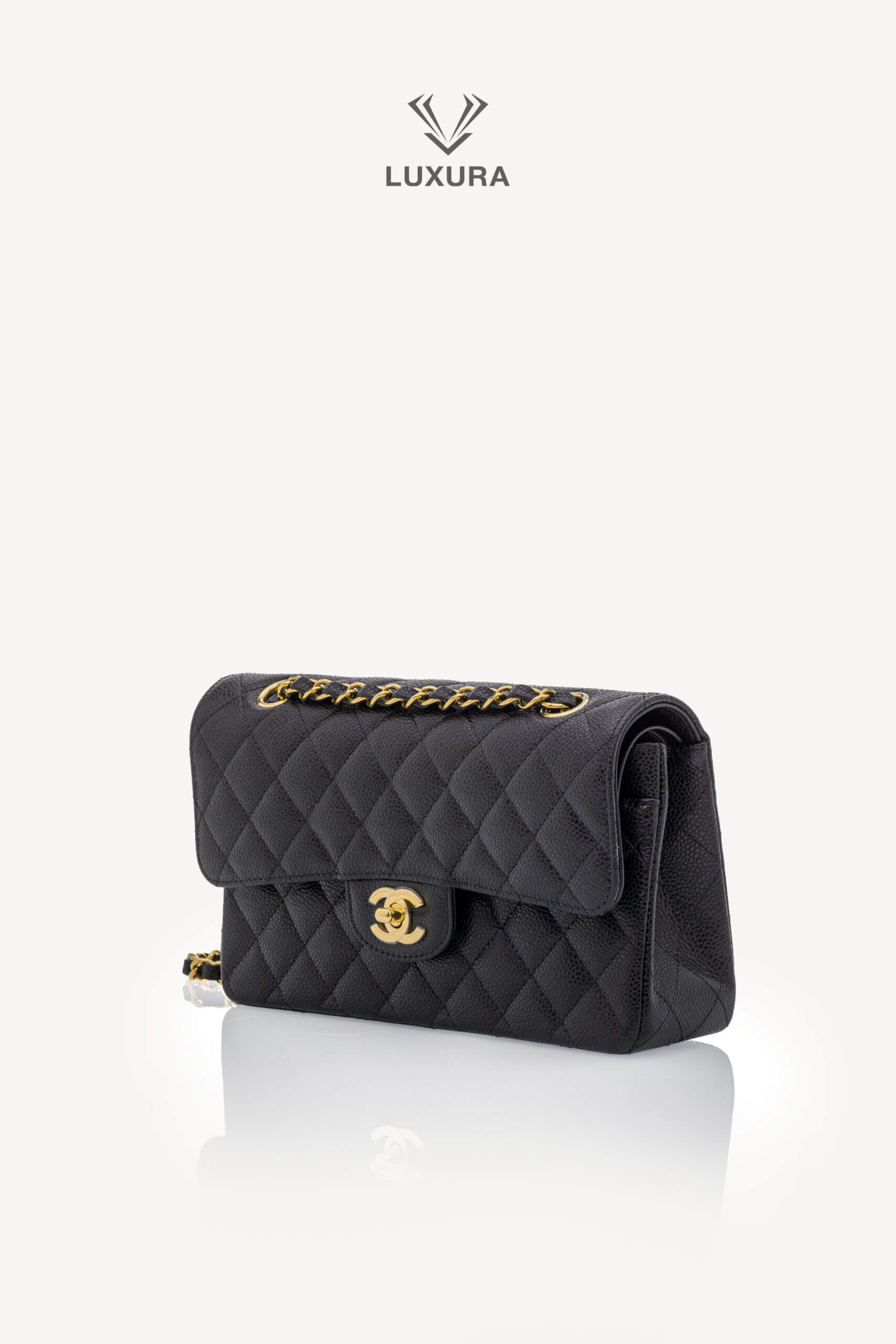 <span style="font-size: 10px;letter-spacing: .15em">HARD TO FIND</span><br> <strong>CHANEL</strong><br> <div style="margin-top:10px;font-size:16px">Small Classic Handbag Black Grained Calfskin Gold Tone Metal</div><br> - Image 9