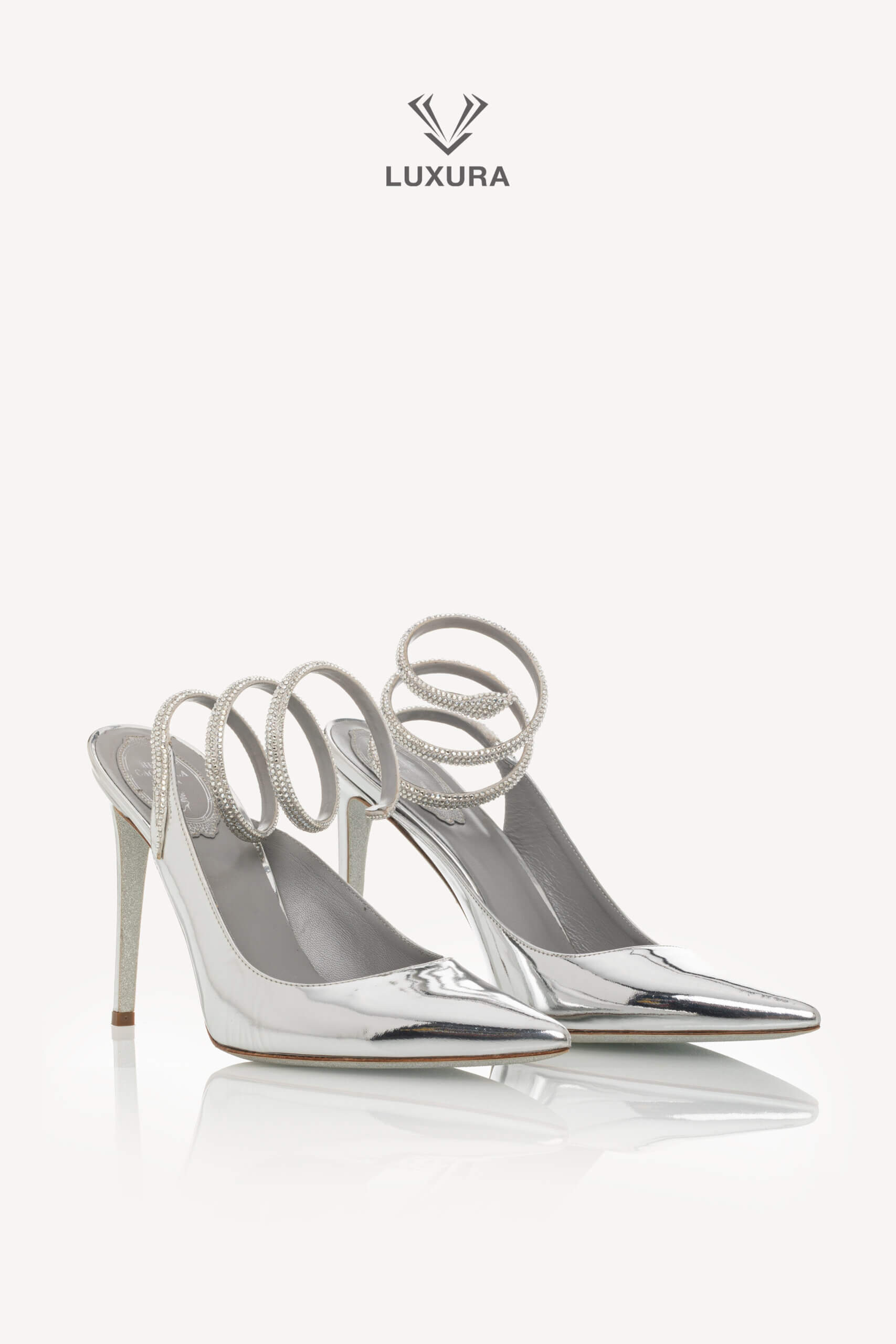 <span style="font-size: 10px;letter-spacing: .15em">BEST DEAL</span><br> <strong>RENE</strong><br> <div style="margin-top:10px;font-size:16px">Caovilla Cleo 105 Silver Tone Leather Pumps 40</div><br> - Image 3