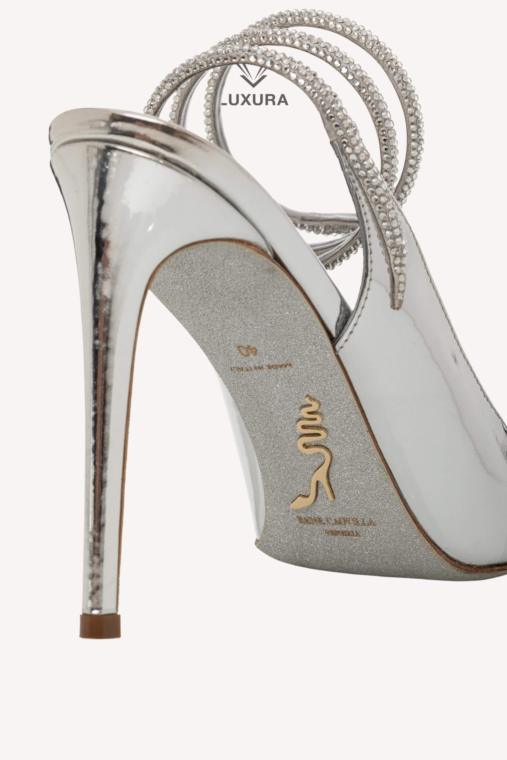 <span style="font-size: 10px;letter-spacing: .15em">BEST DEAL</span><br> <strong>RENE</strong><br> <div style="margin-top:10px;font-size:16px">Caovilla Cleo 105 Silver Tone Leather Pumps 40</div><br> - Image 14