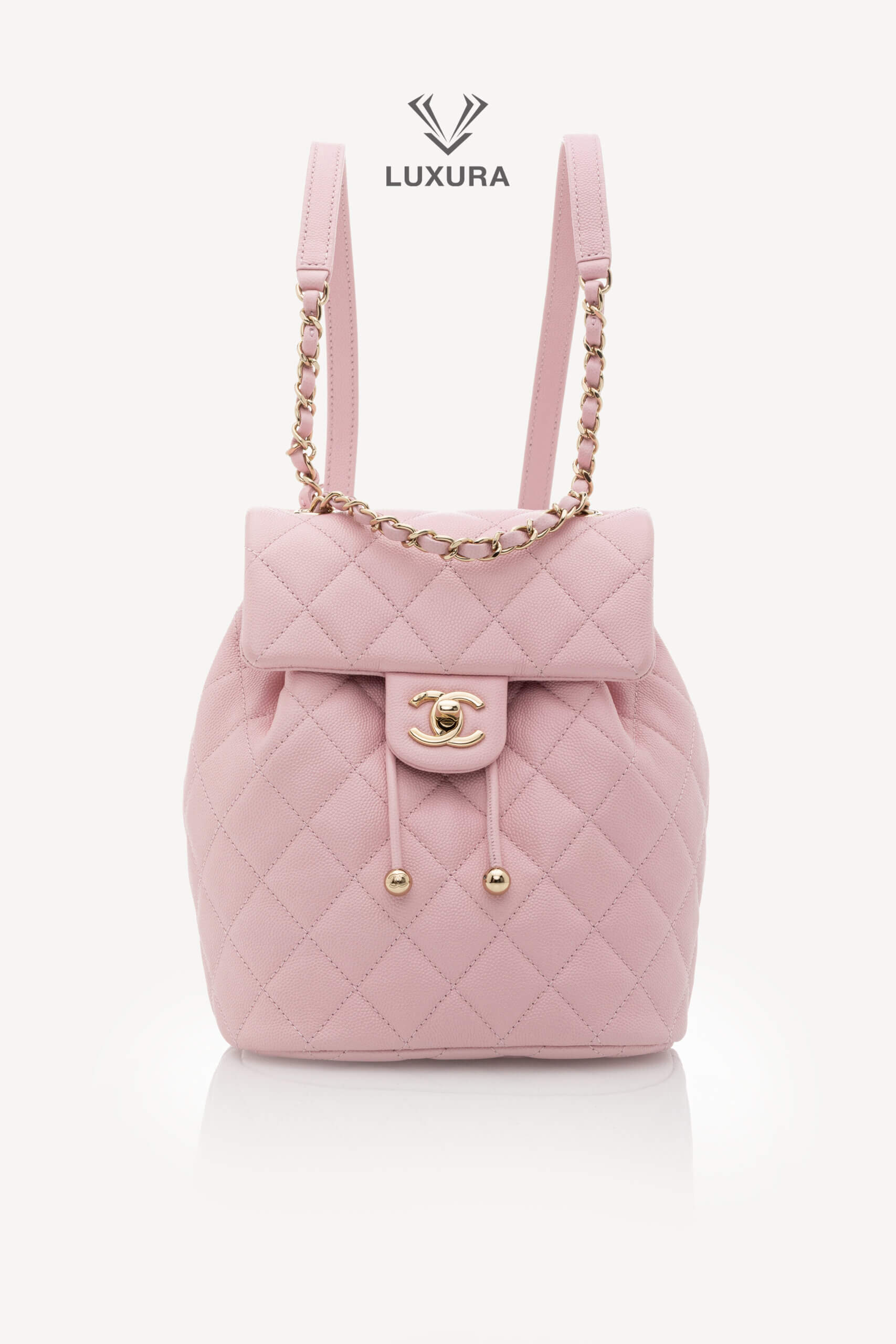 <span style="font-size: 10px;letter-spacing: .15em">NEW COLLECTION</span><br>            <strong>CHANEL</strong><br>            <div style="margin-top:10px;font-size:16px">Caviar Quilted Small Urban Spirit Backpack Pink</div><br>