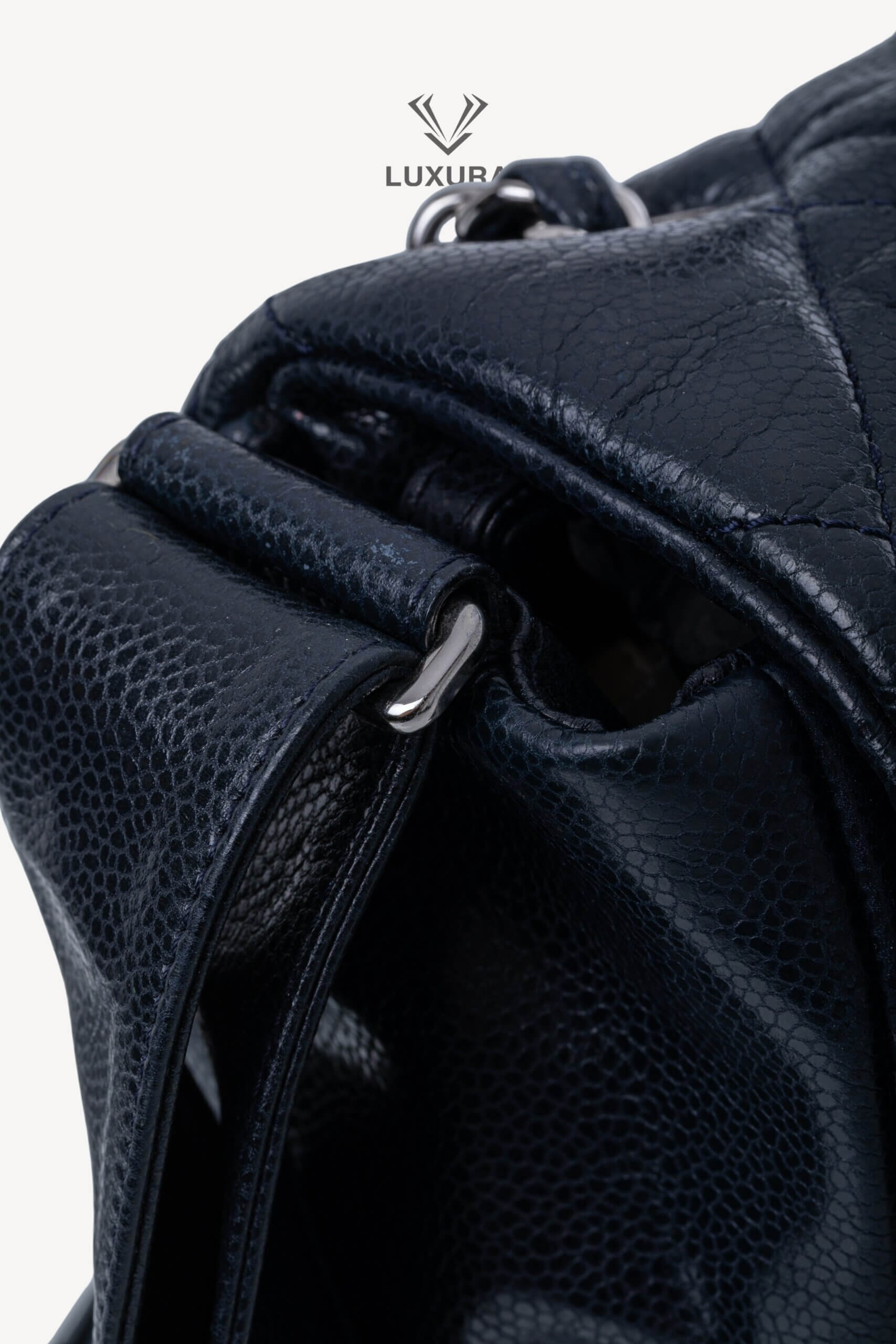 <span style="font-size: 10px;letter-spacing: .15em">HARD TO FIND</span><br>            <strong>CHANEL</strong><br>            <div style="margin-top:10px;font-size:16px">Quilted Soft Glazed Caviar Leather Large Stretch Spirit Messenger Flap Bag Indigo</div><br> - Image 14