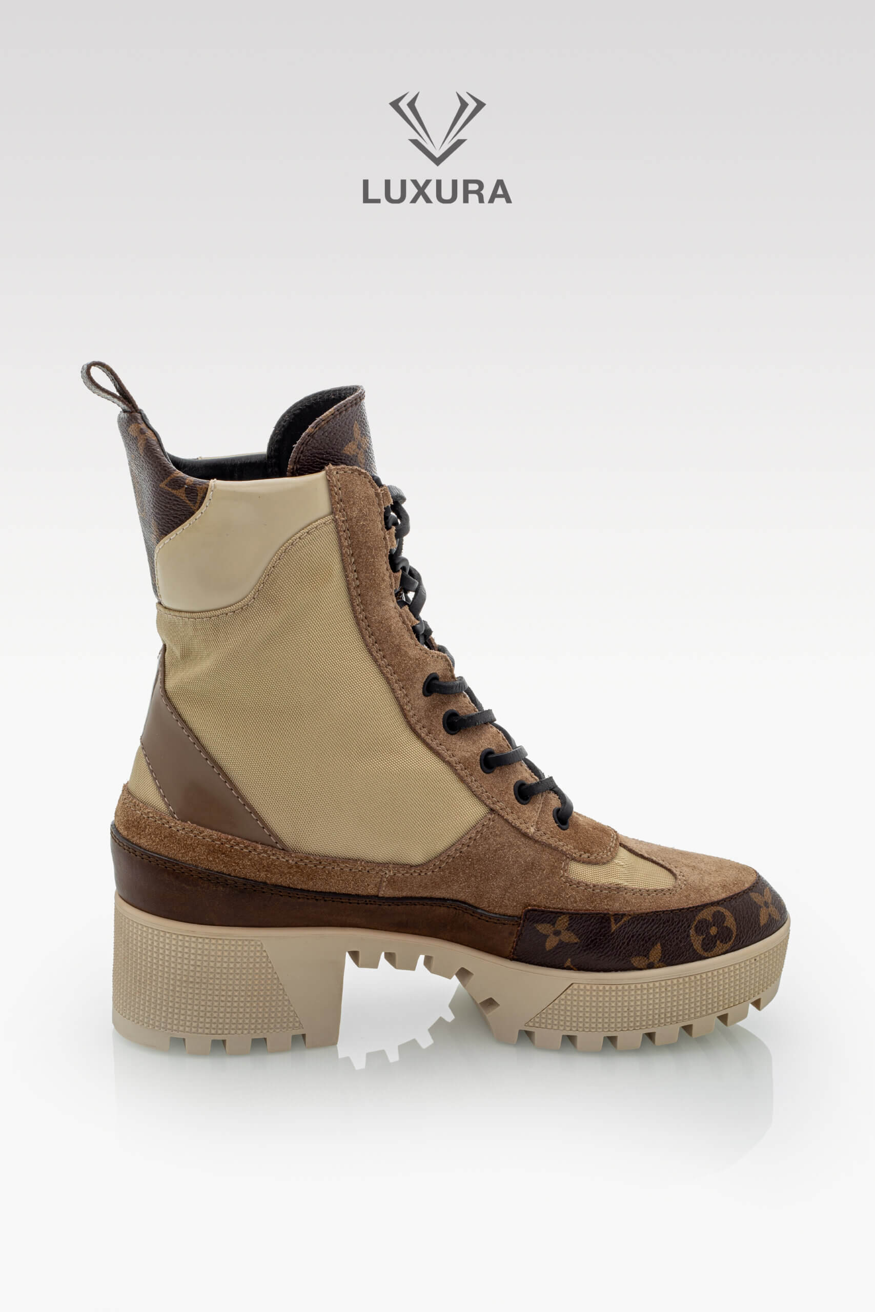 Incaltaminte | LOUIS VUITTON Laureate Platform Desert Boots Calfskin Monogram Beige 39.5