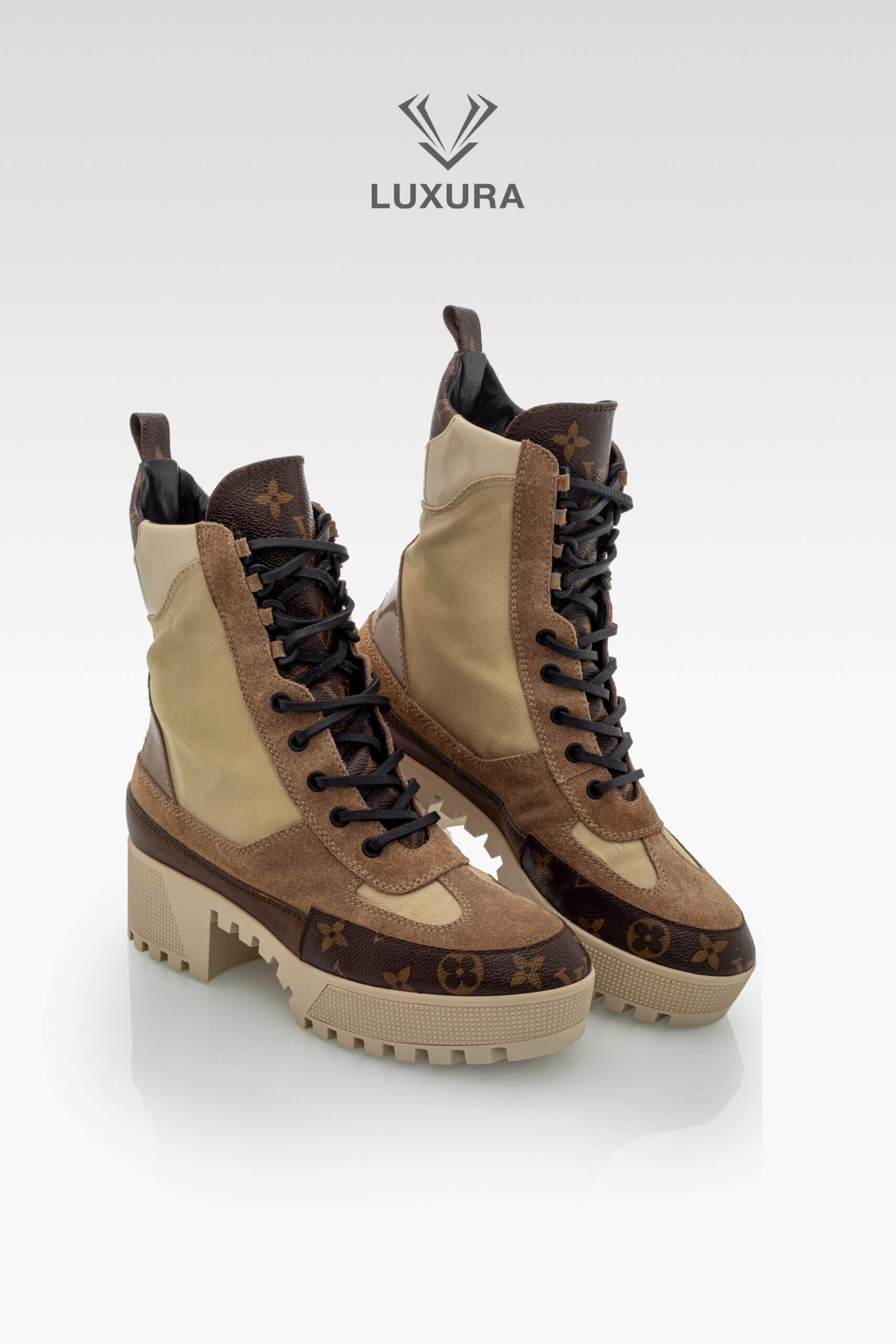 Incaltaminte | LOUIS VUITTON Laureate Platform Desert Boots Calfskin Monogram Beige 39.5