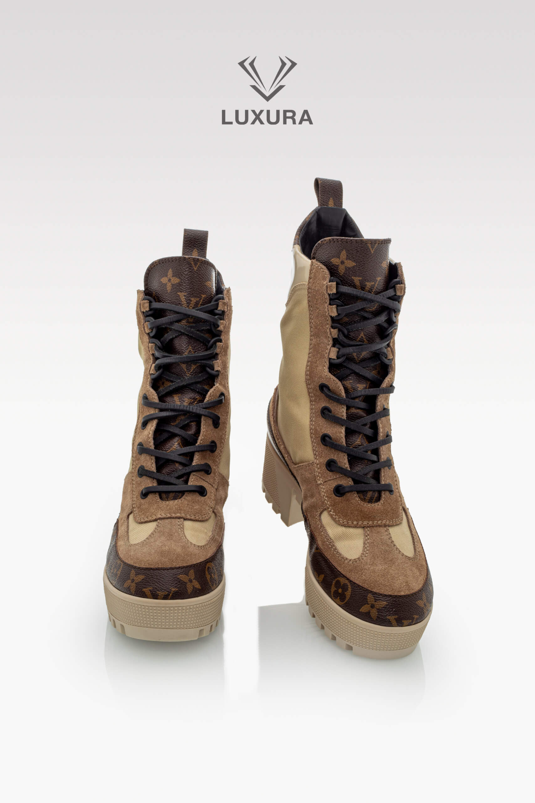 Incaltaminte | LOUIS VUITTON Laureate Platform Desert Boots Calfskin Monogram Beige 39.5