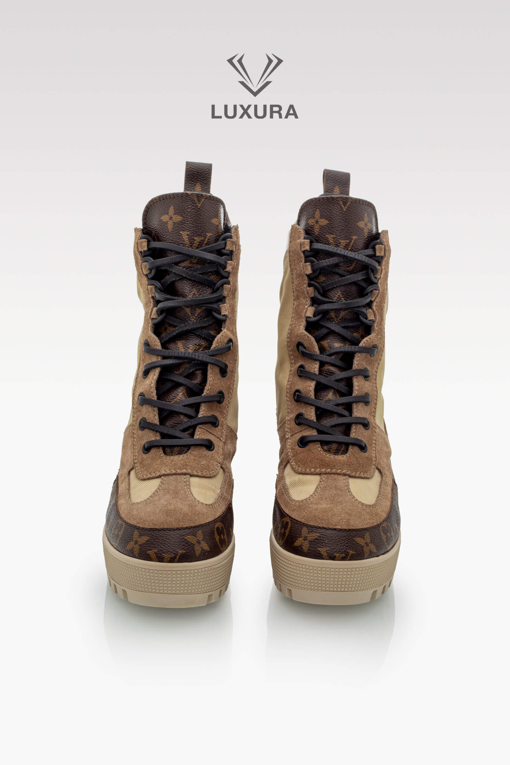 Incaltaminte | LOUIS VUITTON Laureate Platform Desert Boots Calfskin Monogram Beige 39.5