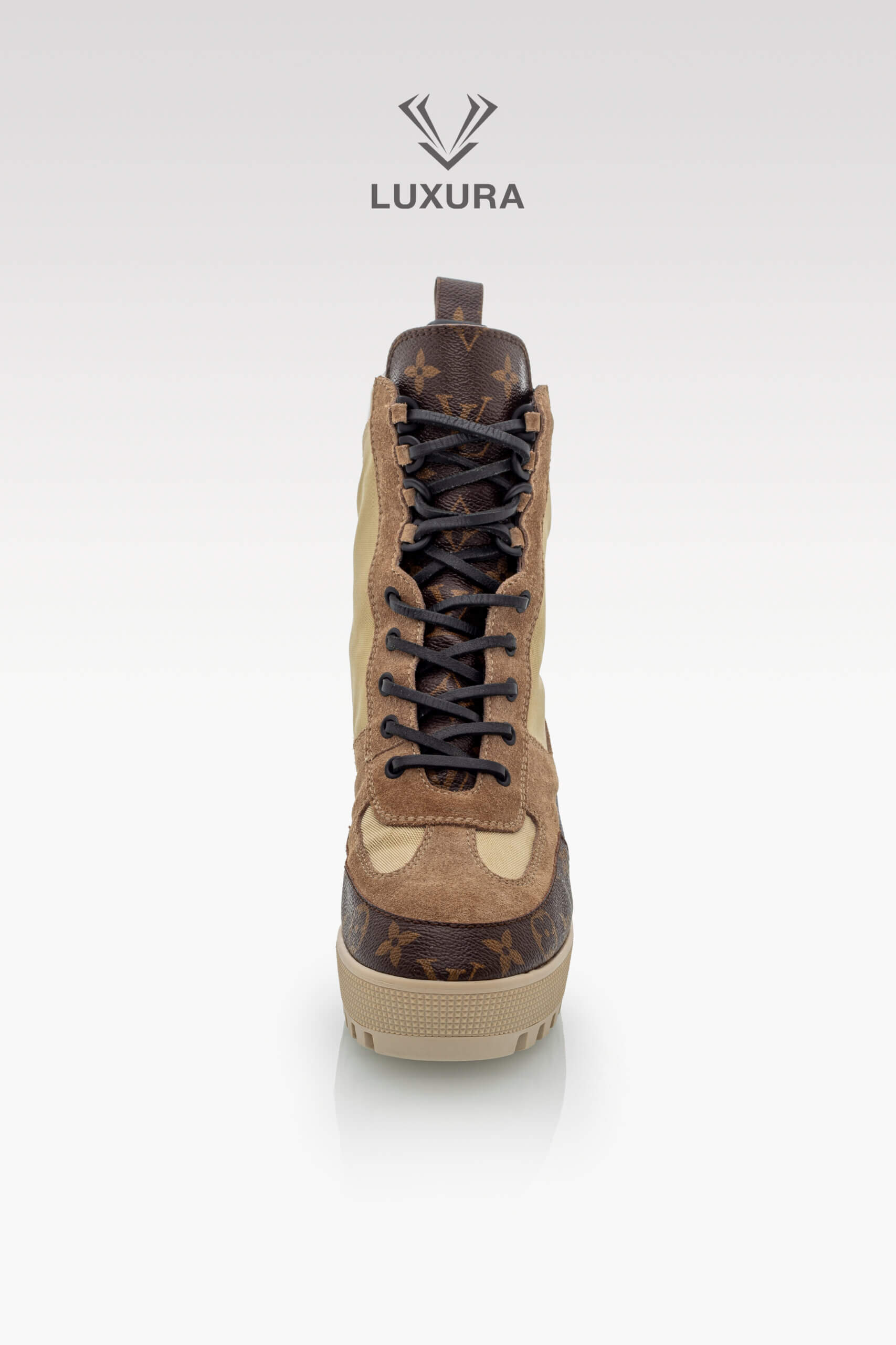 Incaltaminte | LOUIS VUITTON Laureate Platform Desert Boots Calfskin Monogram Beige 39.5