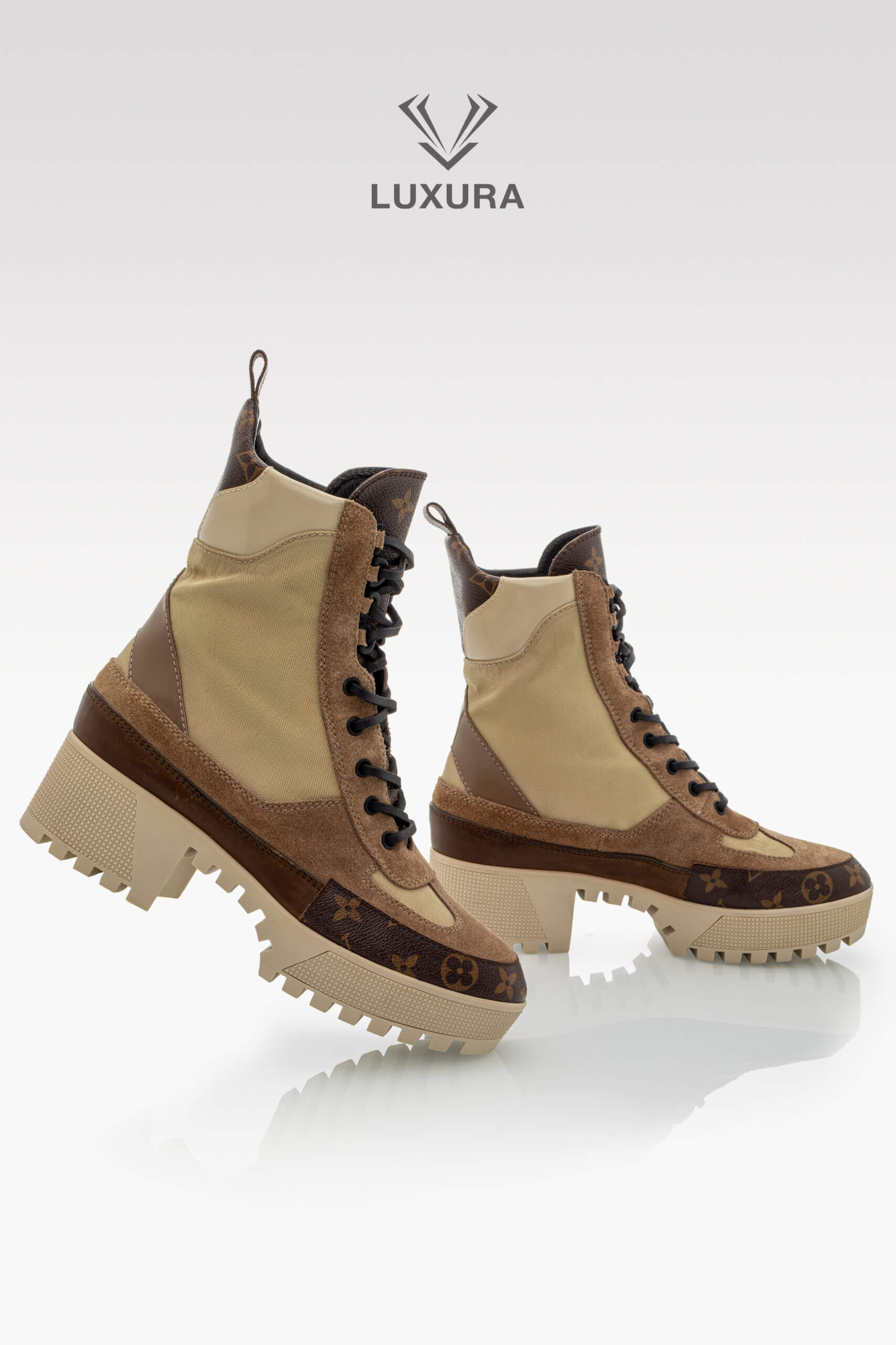 Incaltaminte | LOUIS VUITTON Laureate Platform Desert Boots Calfskin Monogram Beige 39.5