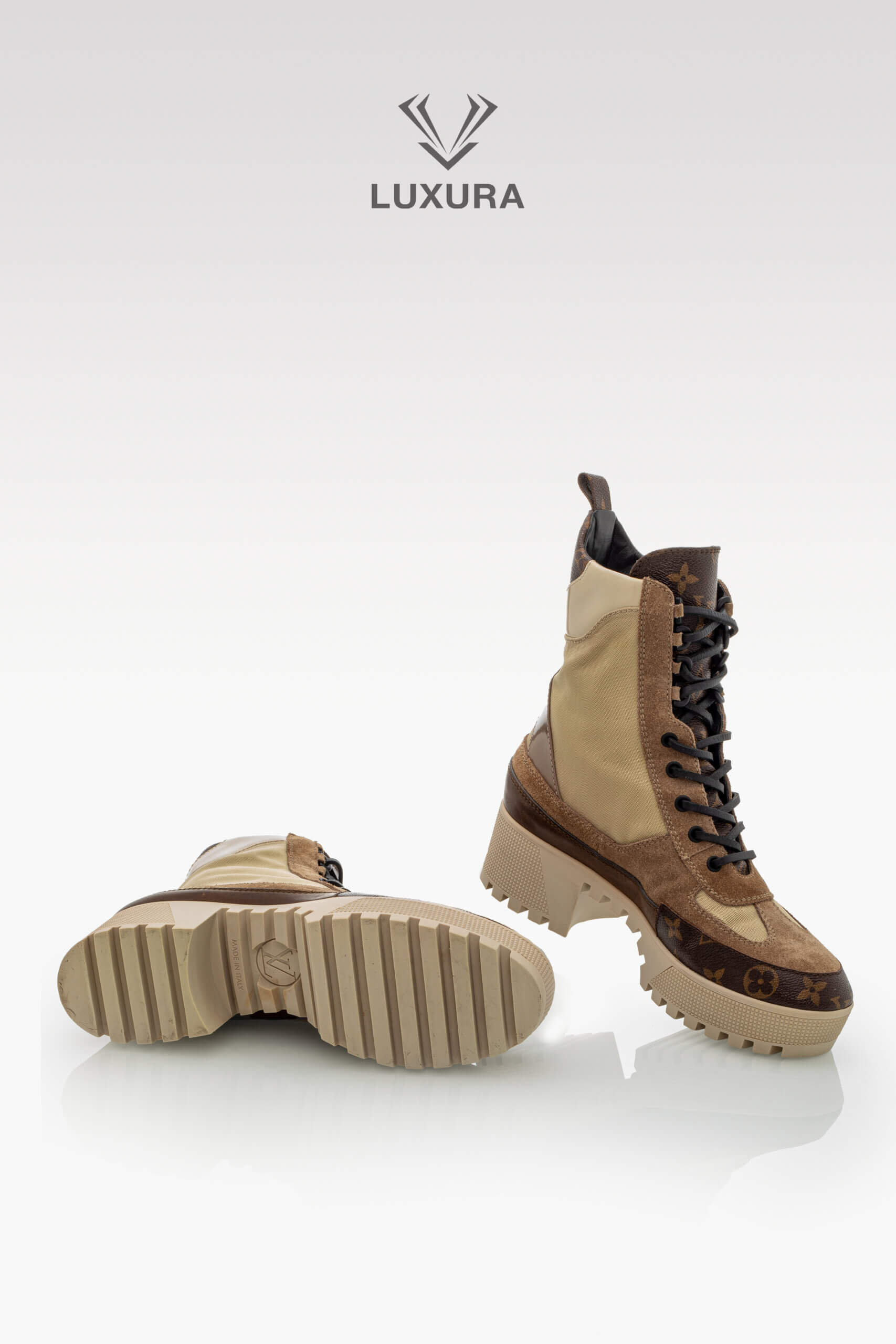 Incaltaminte | LOUIS VUITTON Laureate Platform Desert Boots Calfskin Monogram Beige 39.5