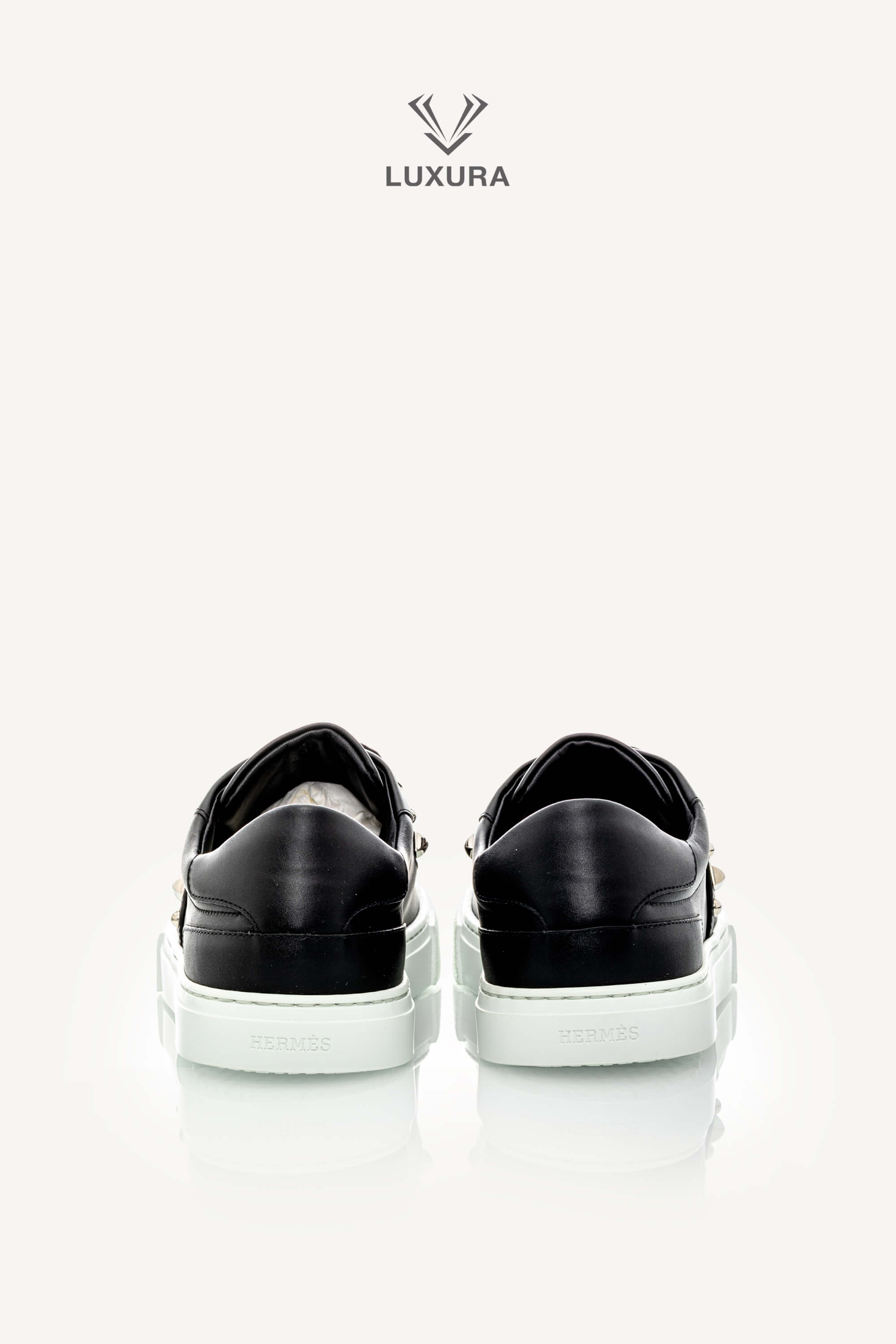<span style="font-size: 10px;letter-spacing: .15em">HARD TO FIND</span><br> <strong>HERMES</strong><br> <div style="margin-top:10px;font-size:16px">Day Sneaker Black with Medor Studs 40</div><br> - Image 9