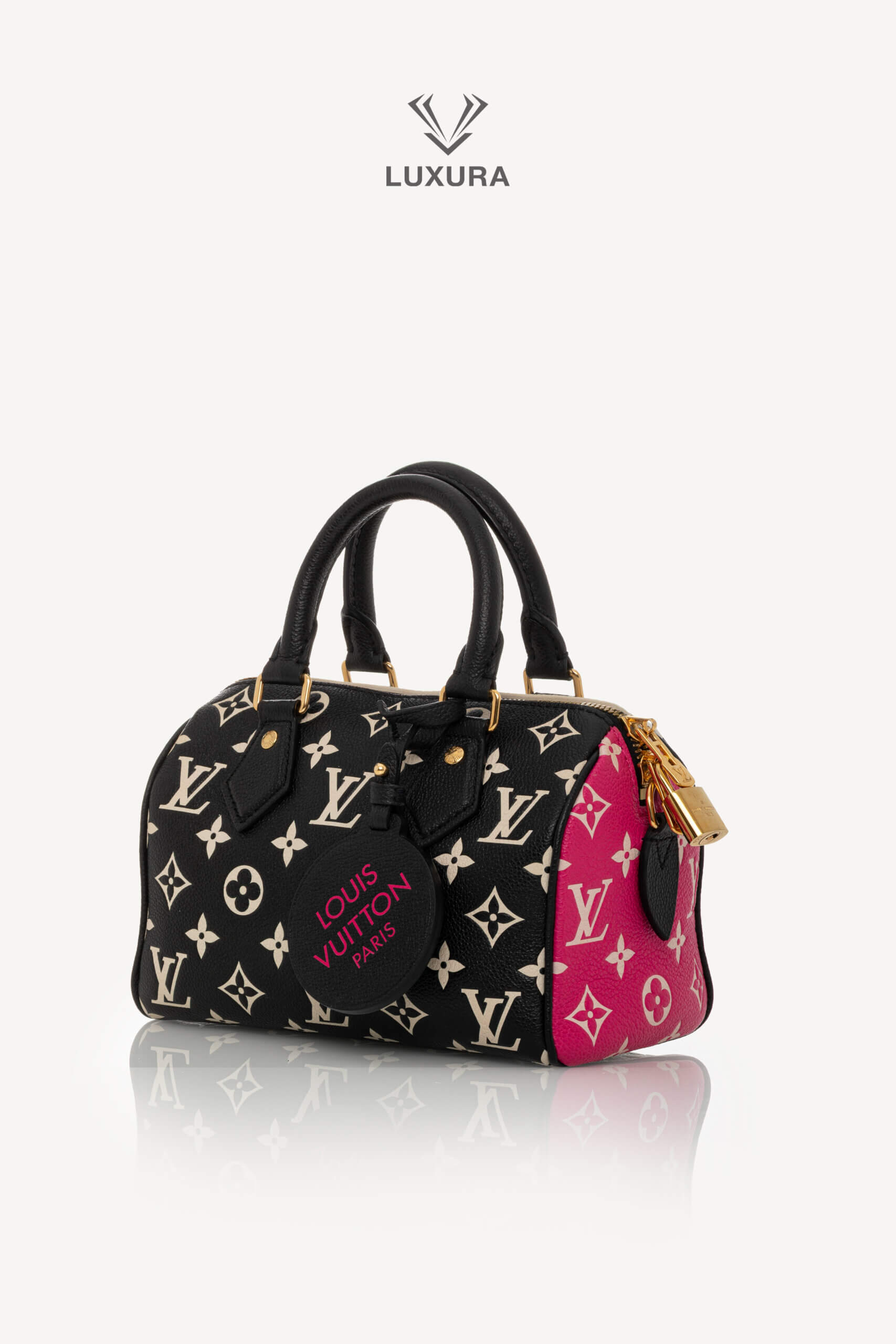 <span style="font-size: 10px;letter-spacing: .15em">HARD TO FIND</span><br>            <strong>LOUIS VUITTON</strong><br>            <div style="margin-top:10px;font-size:16px">Empreinte Monogram Spring in the City Speedy Bandouliere 20 Black White Pink M46088</div><br> - Image 6